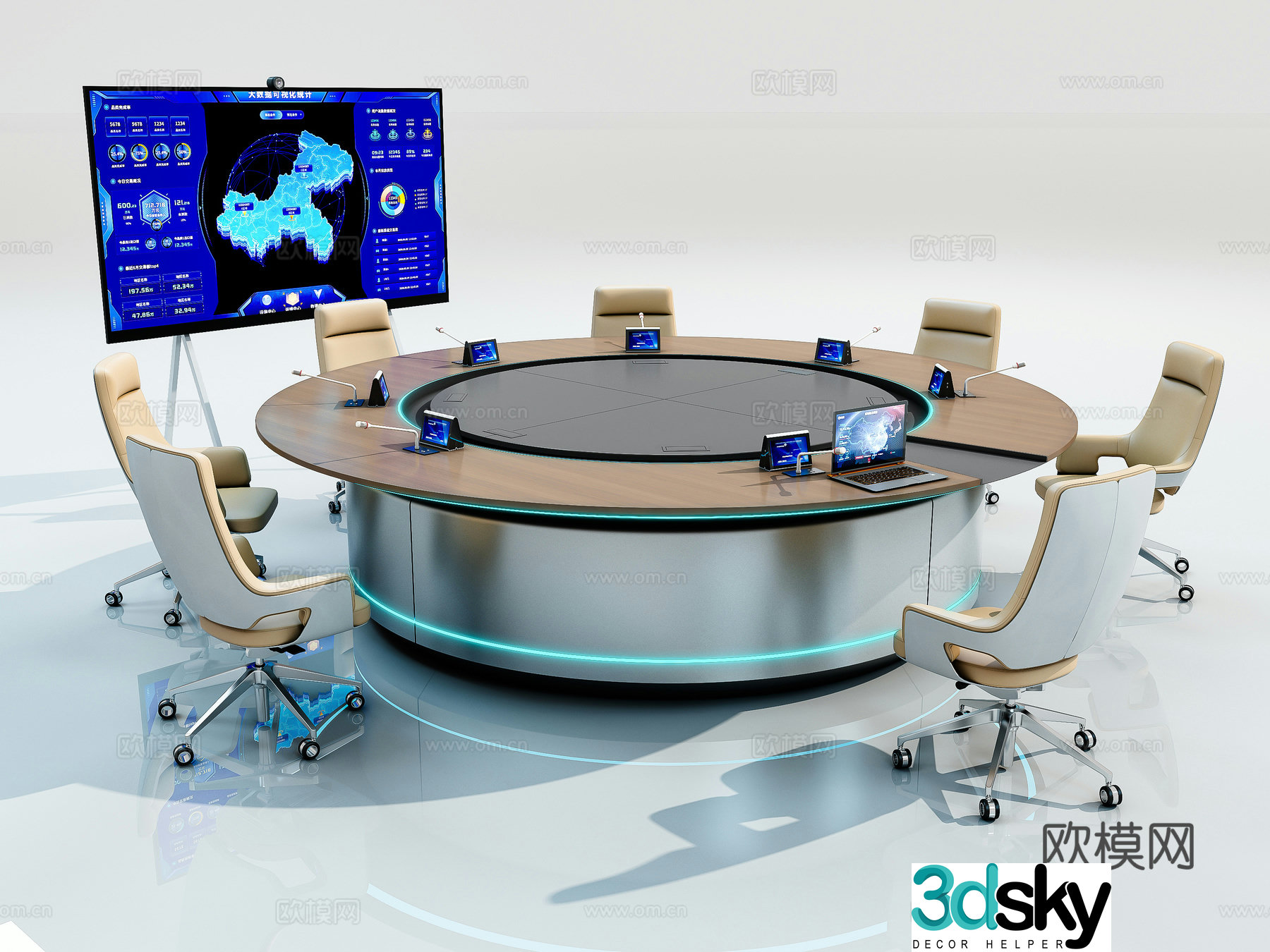 Modern circular conference table 3d model