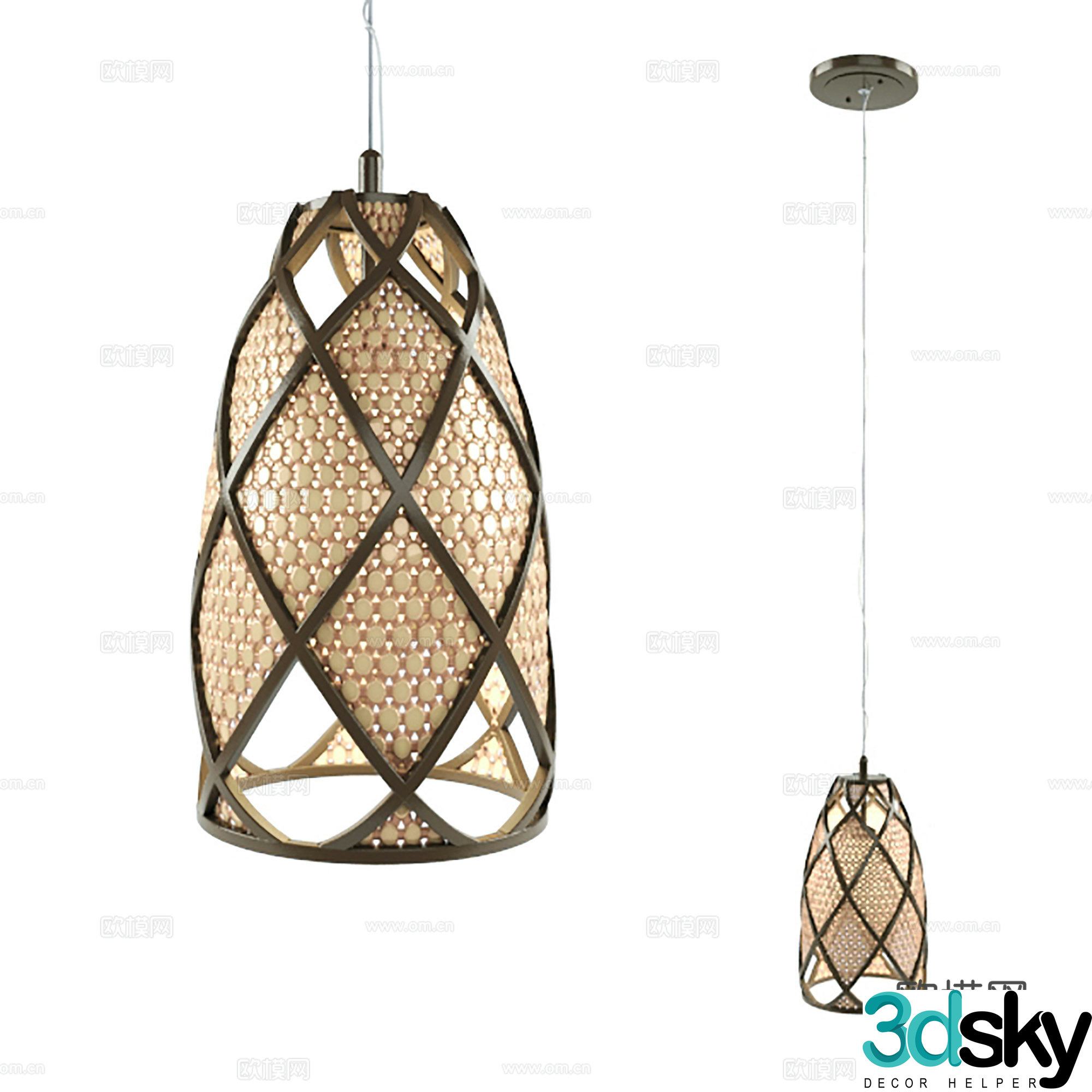 New Chinese Chandelier Ceramic Chandelier Aisle Chandelier 3D Model