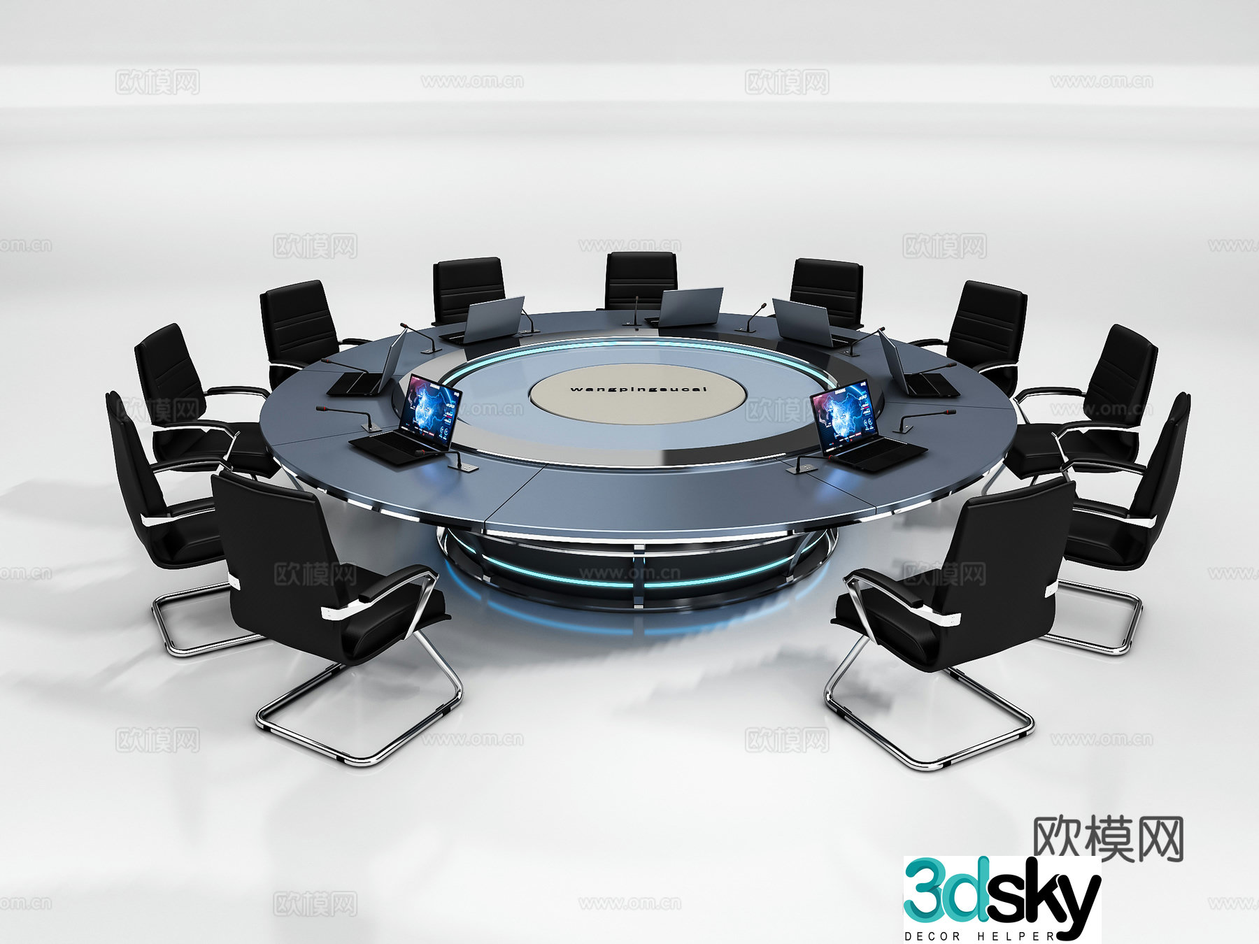 Dark wind round conference table 3d model