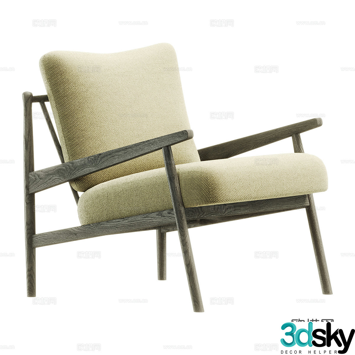 New Chinese style wooden fabric armchair 3D model