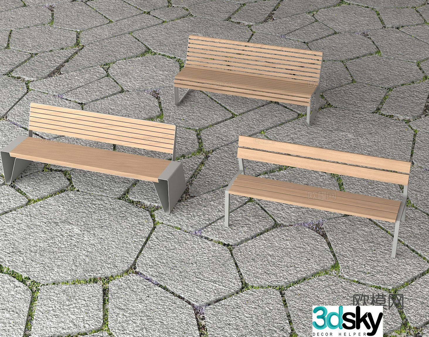 Outdoor bench Park seat Public facilities Wooden bench Landscape furniture Leisure bench 3d model