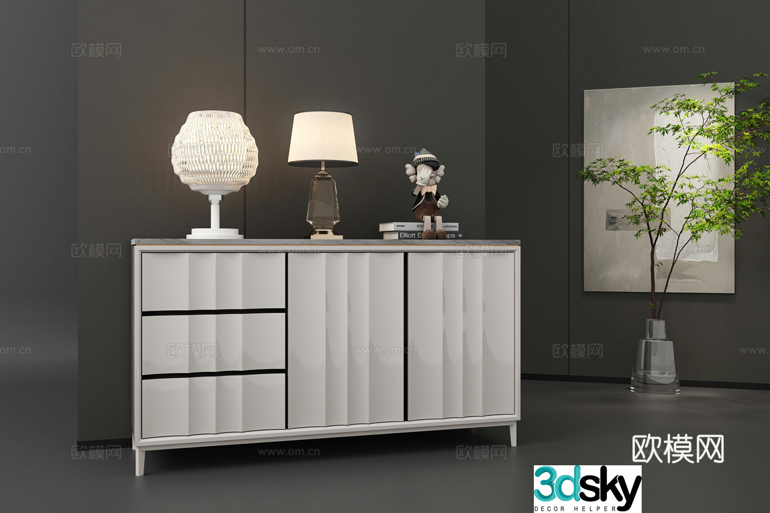 Modern cabinet desk lamp ornament combination 3D model