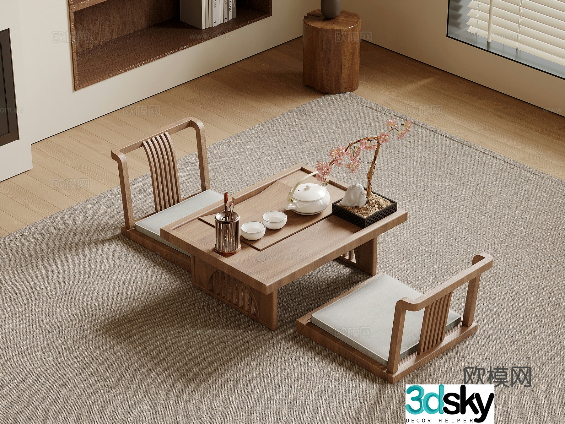 28 tea table and chairs new Chinese tea table and chairs Zen tea table and chairs tea set 3D model