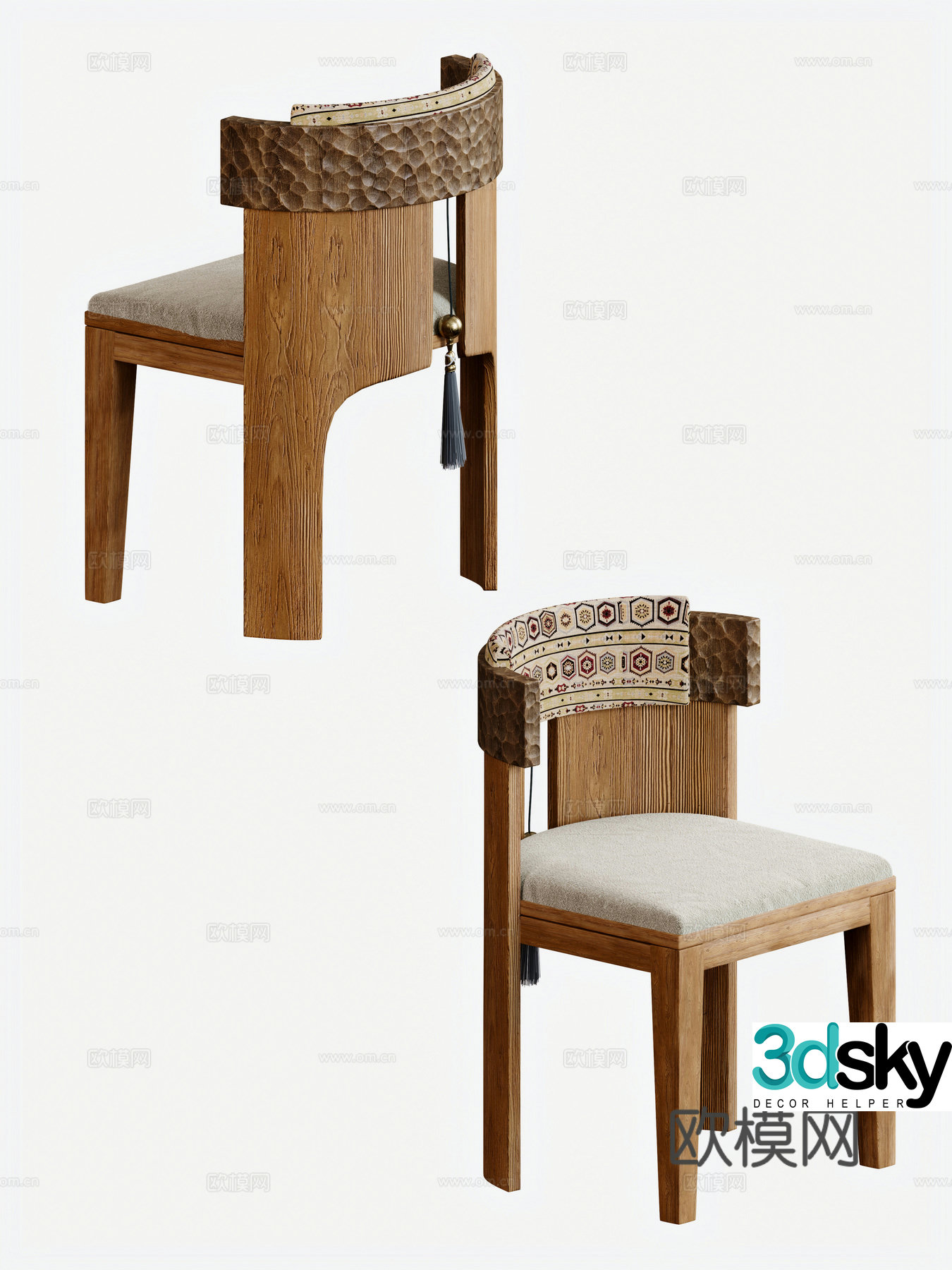 Medium style single chair dining chair 3d model