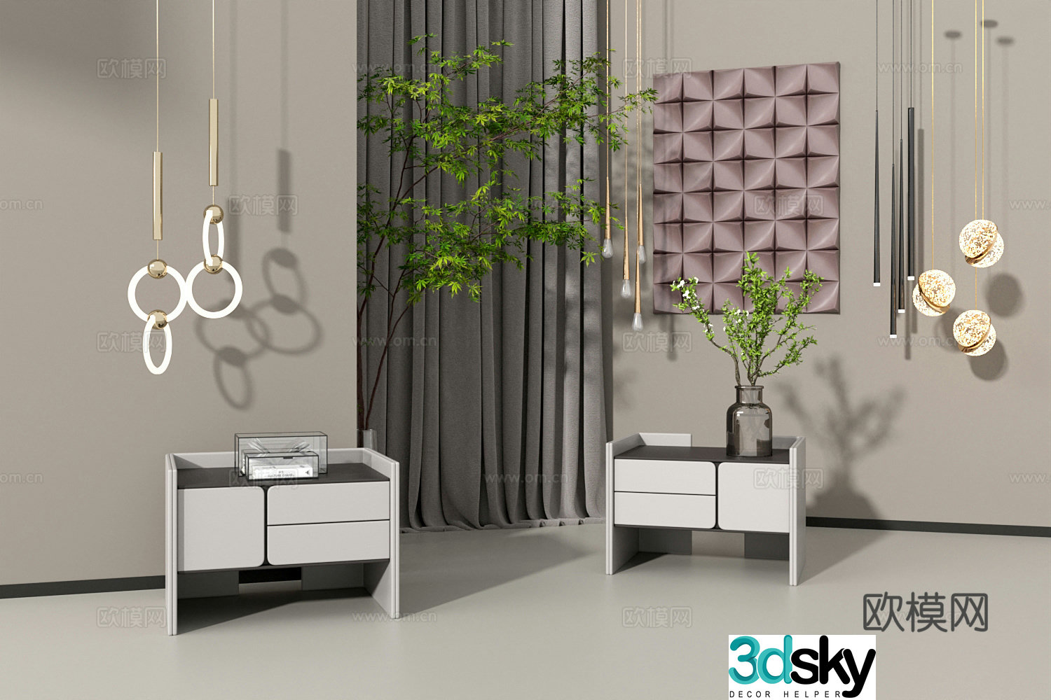 Modern bedside table combination ornament combination 3D model