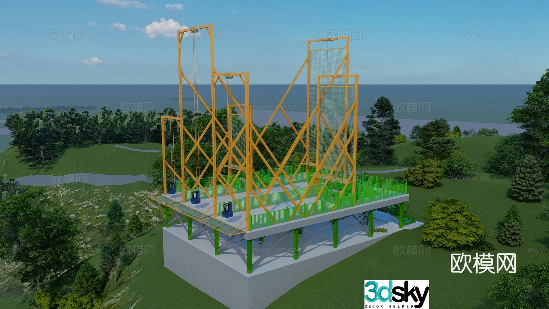 High altitude swing, cliff swing, internet celebrity swing, mechanical swing, modern swing 3D model