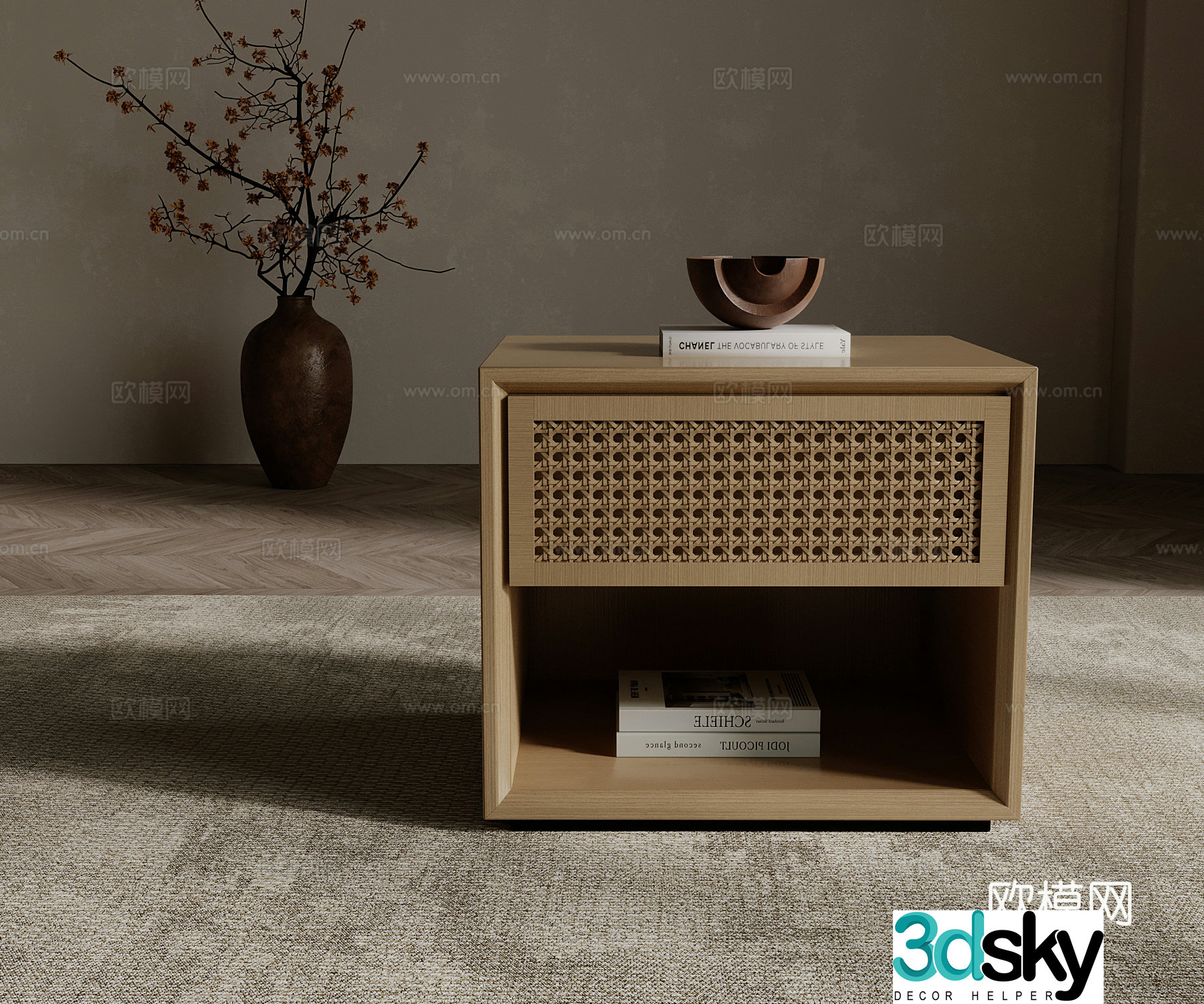 20 new Chinese style bedside table rattan bedside table 3D model