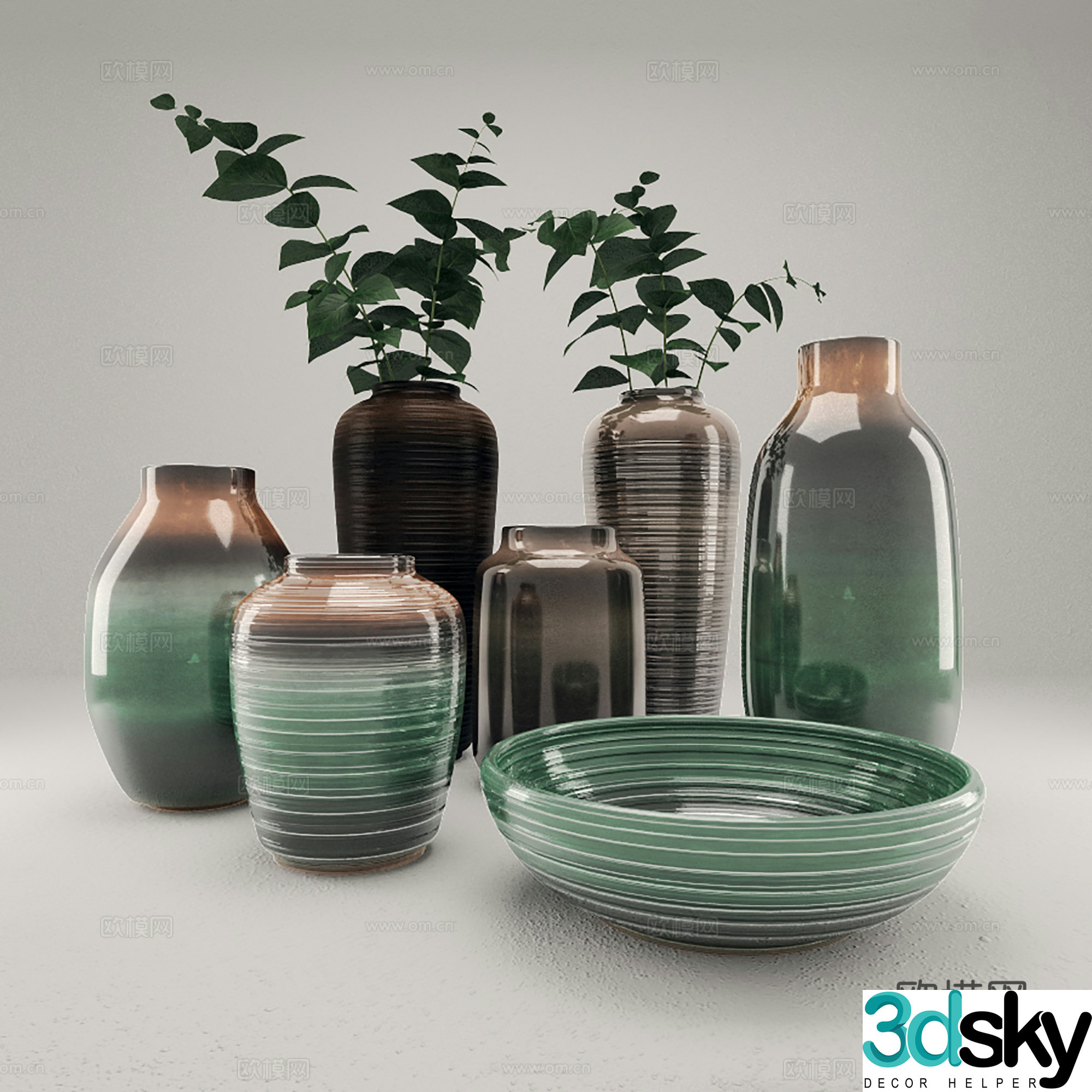 Modern ornaments vases flowers ceramic ware 3d model