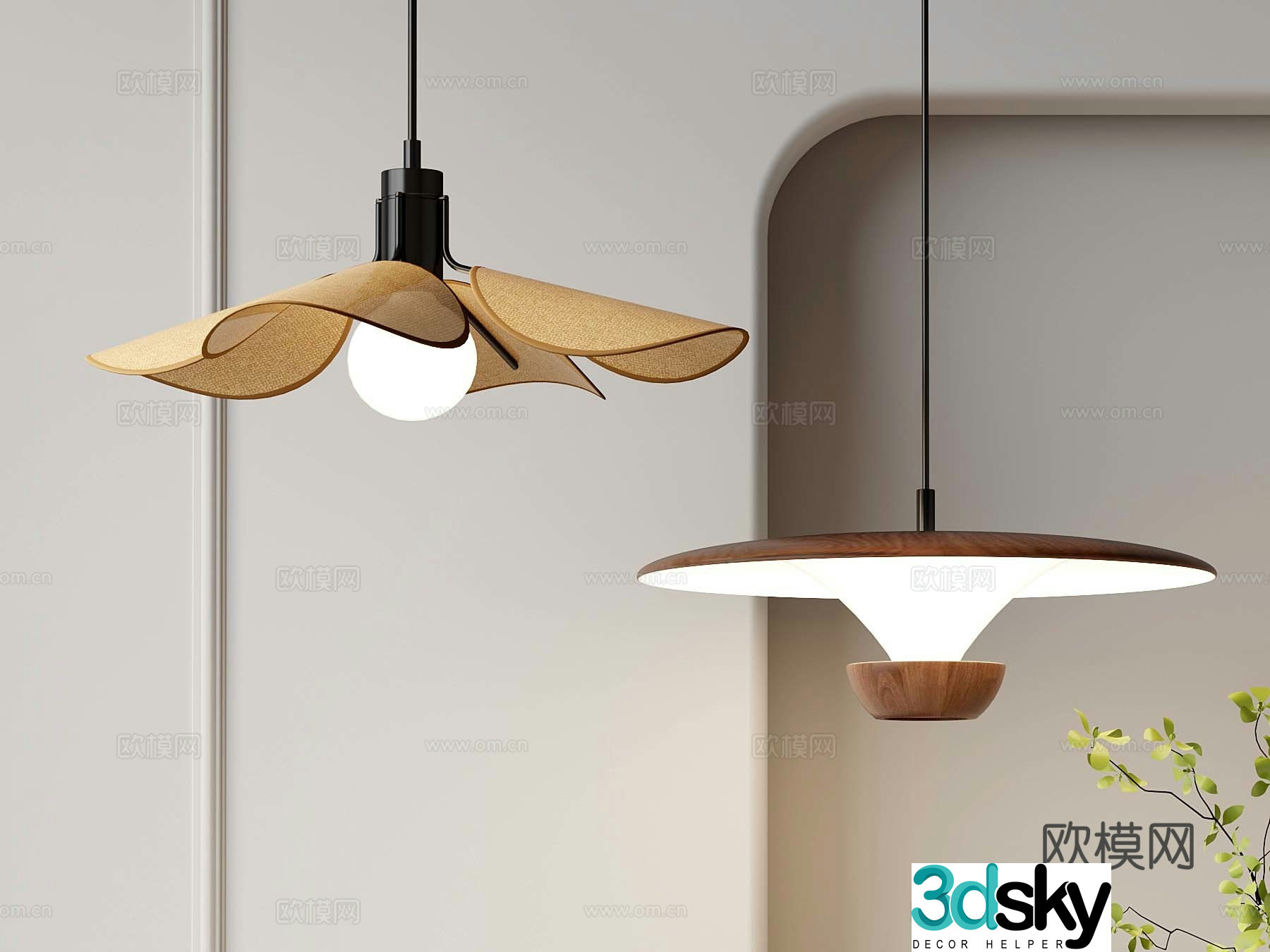 07 Wasabi Middle Ancient Chandelier Solid Wood Chandelier Bedside Lamp 3D Model