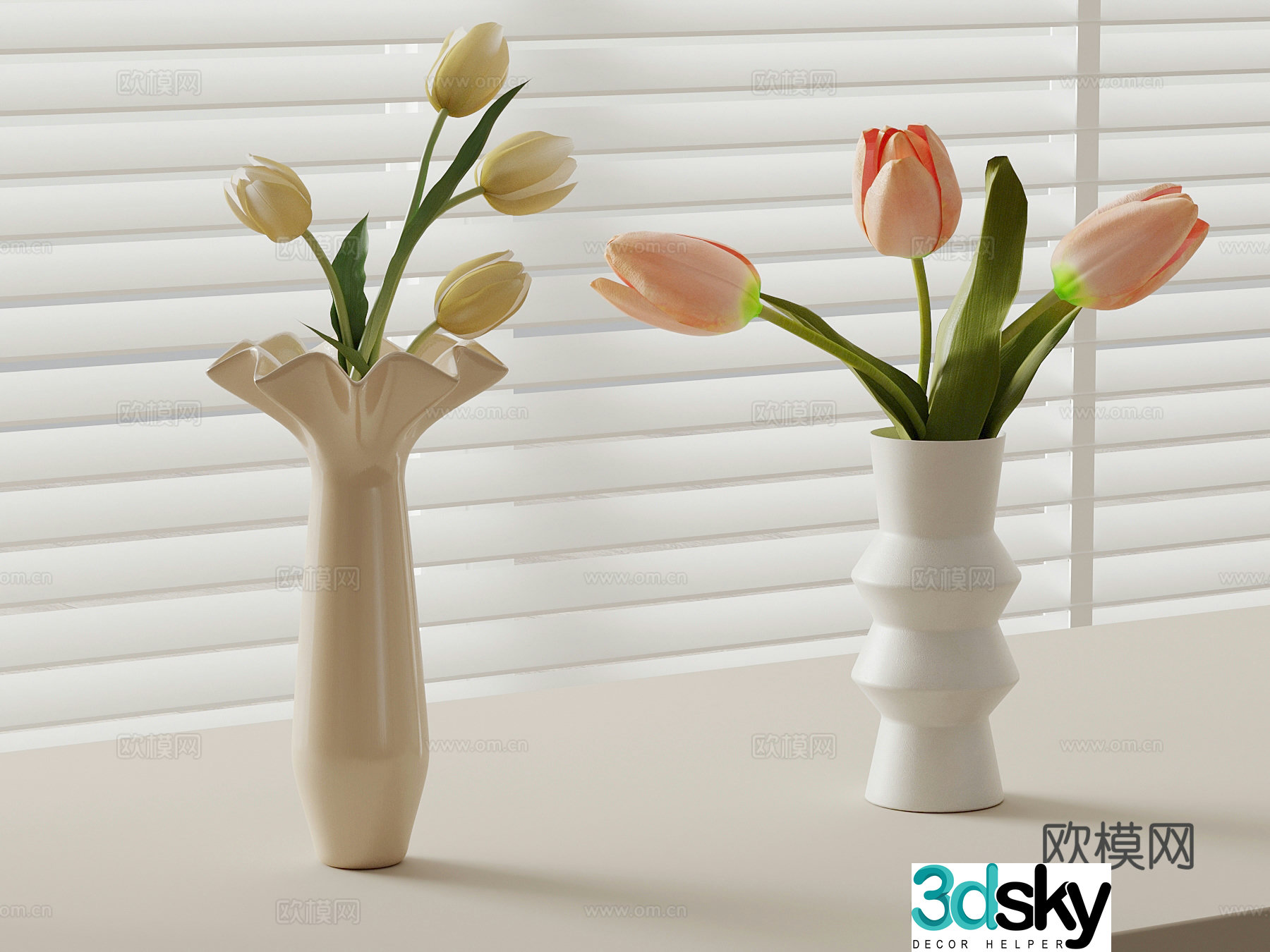 05 Modern Cream Style Vase Flower Art Flower Arrangement 3D Model