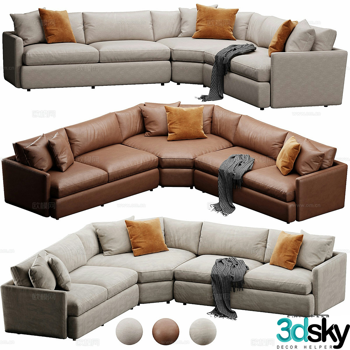 Modern Italian fabric leather corner sofa 3d model