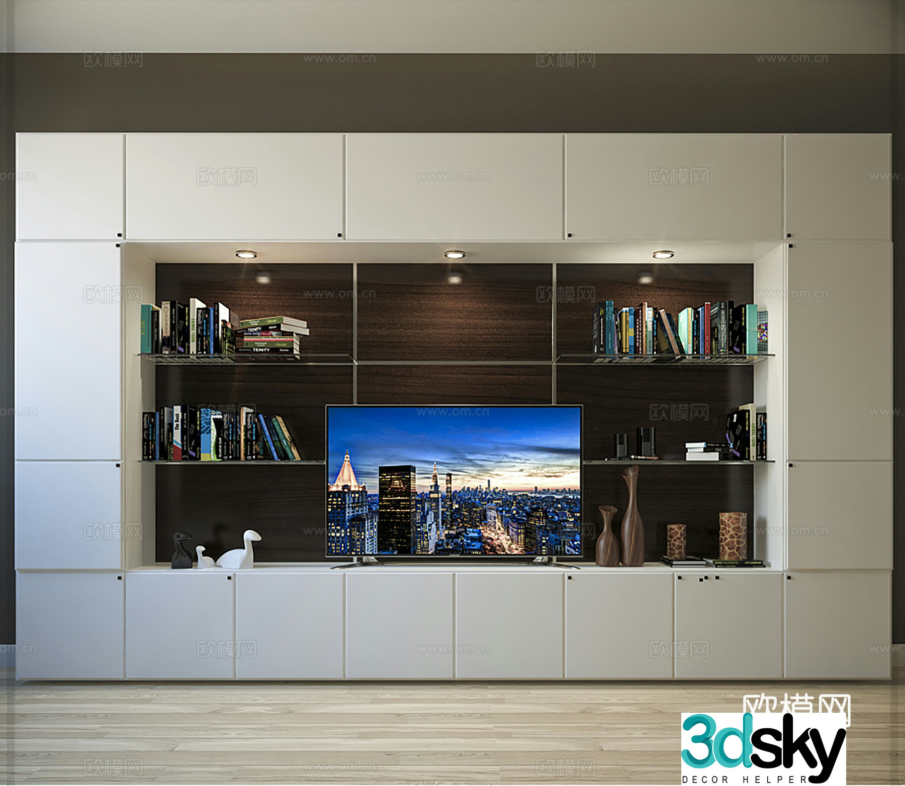 Modern TV cabinet Storage cabinet Book ornaments Finished TV 3D model