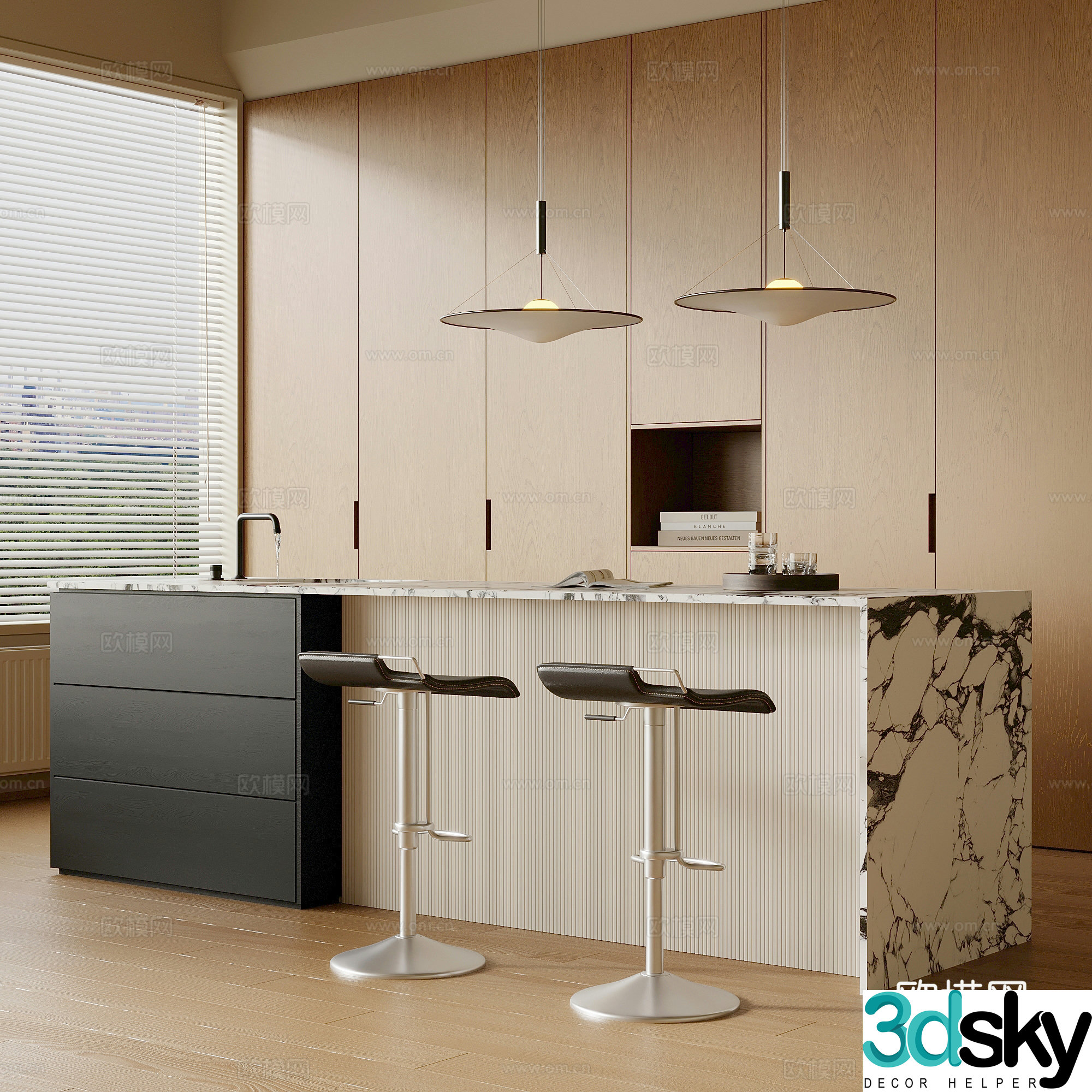17 island modern island bar dining table dining table 3d model