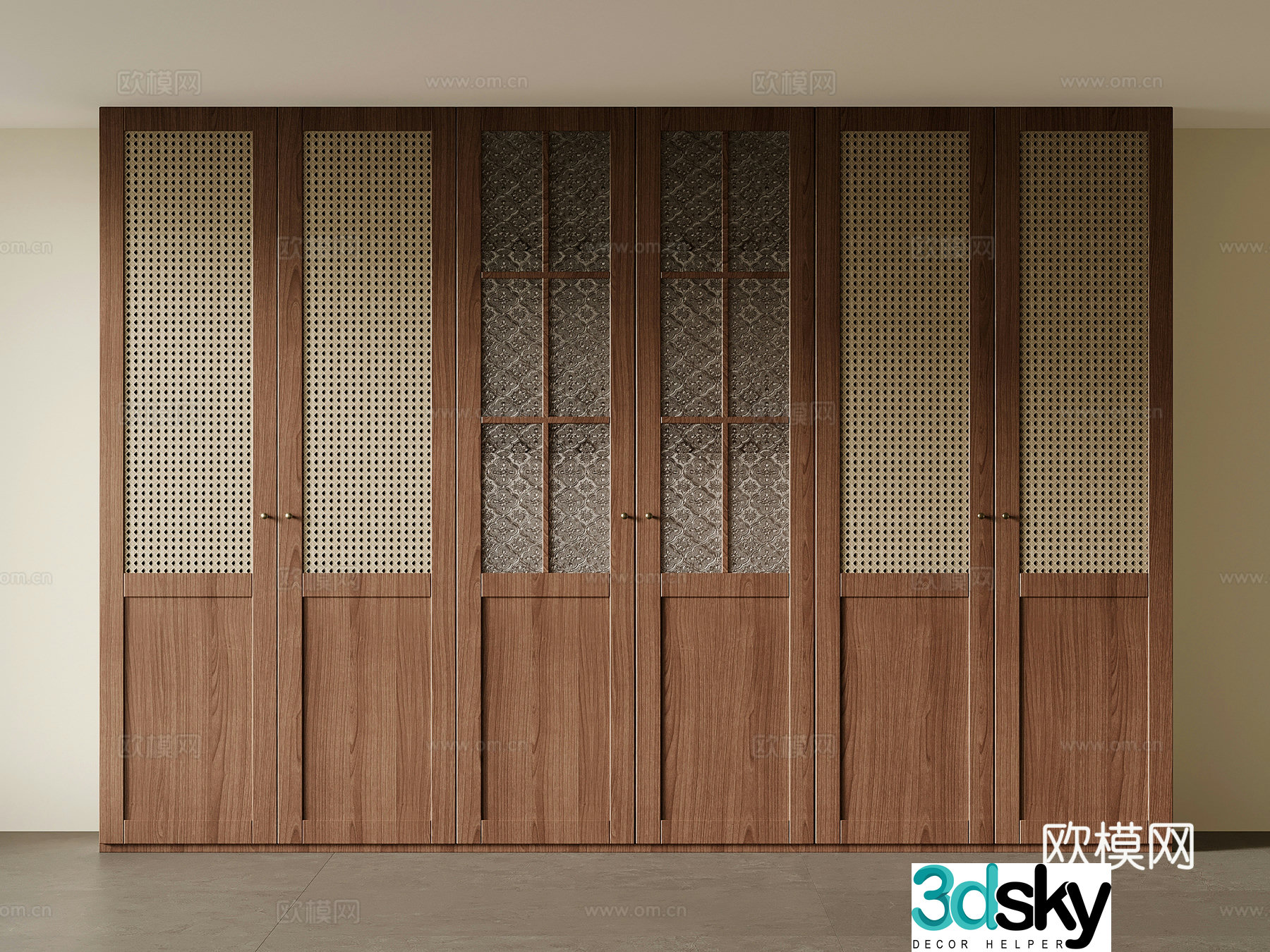 24 wardrobe medieval wind wardrobe rattan door wardrobe 3d model