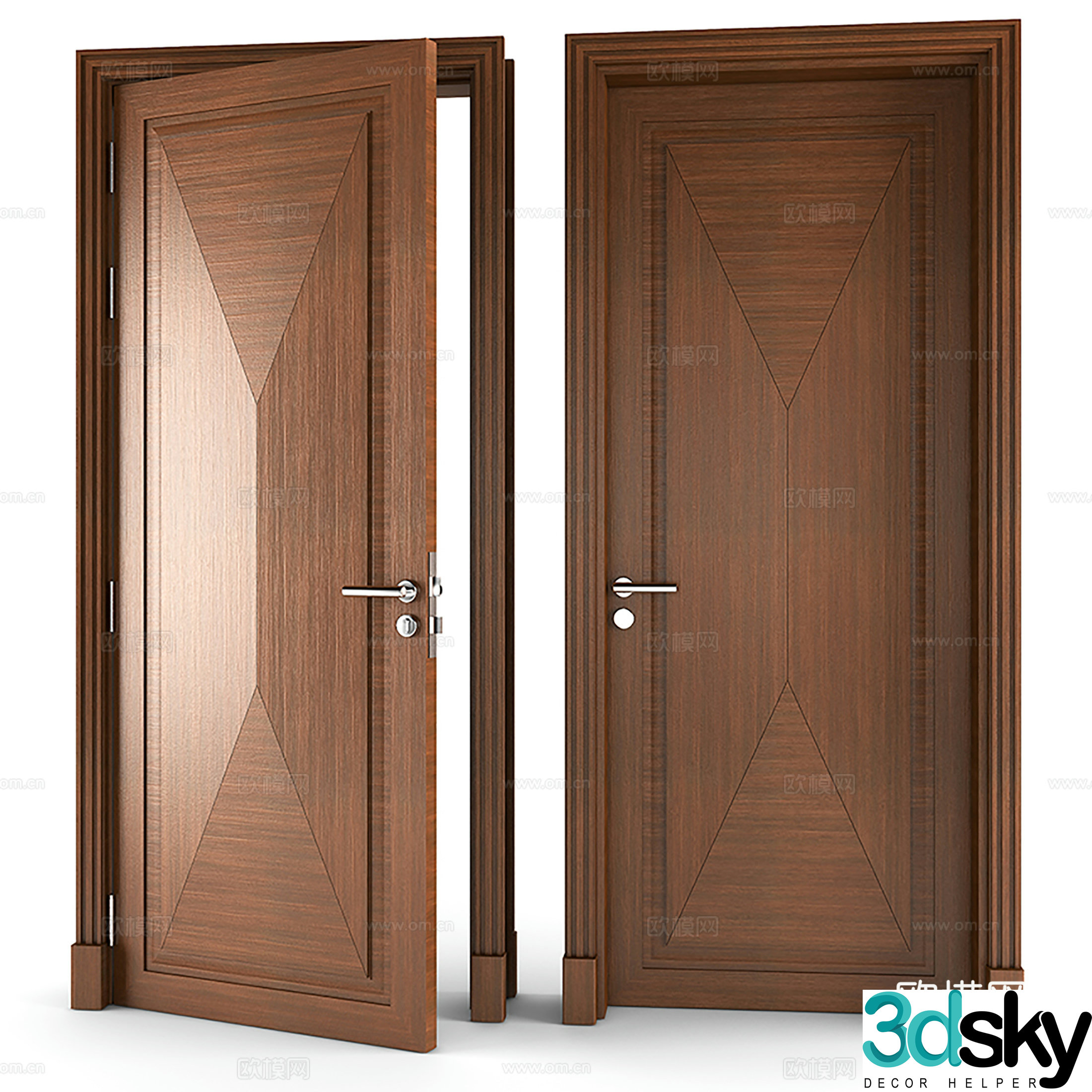 Medium style single-open door solid wood door living room door bedroom door 3D model