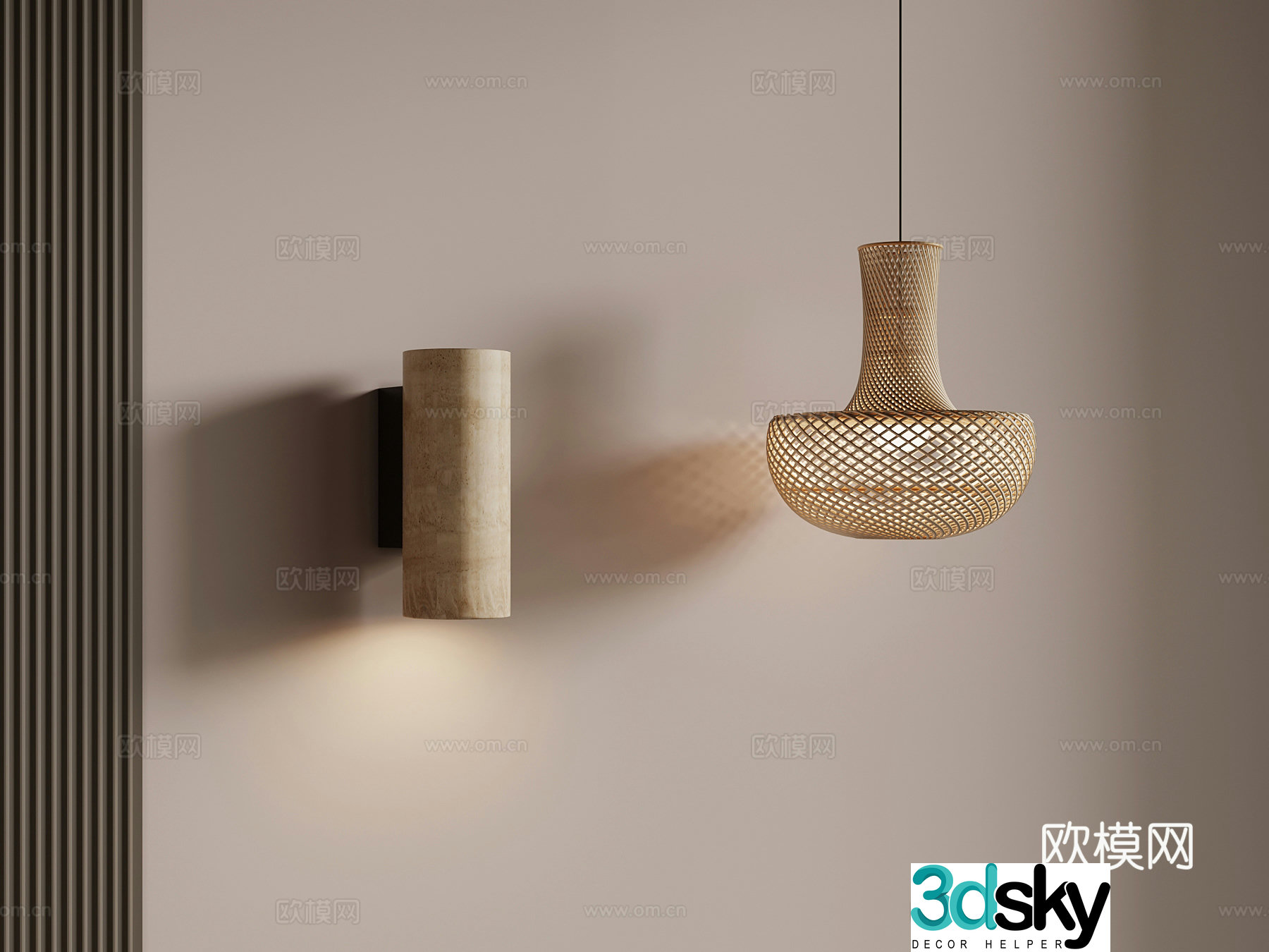 12 Wasabi Wind Wall Lights Rattan Chandelier 3D Model