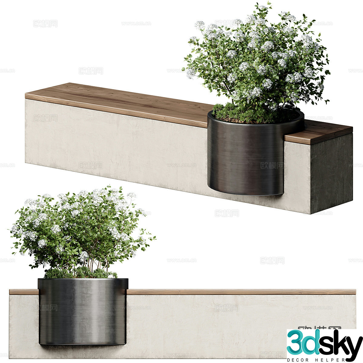 Modern Italian outdoor park plant bench 3d model