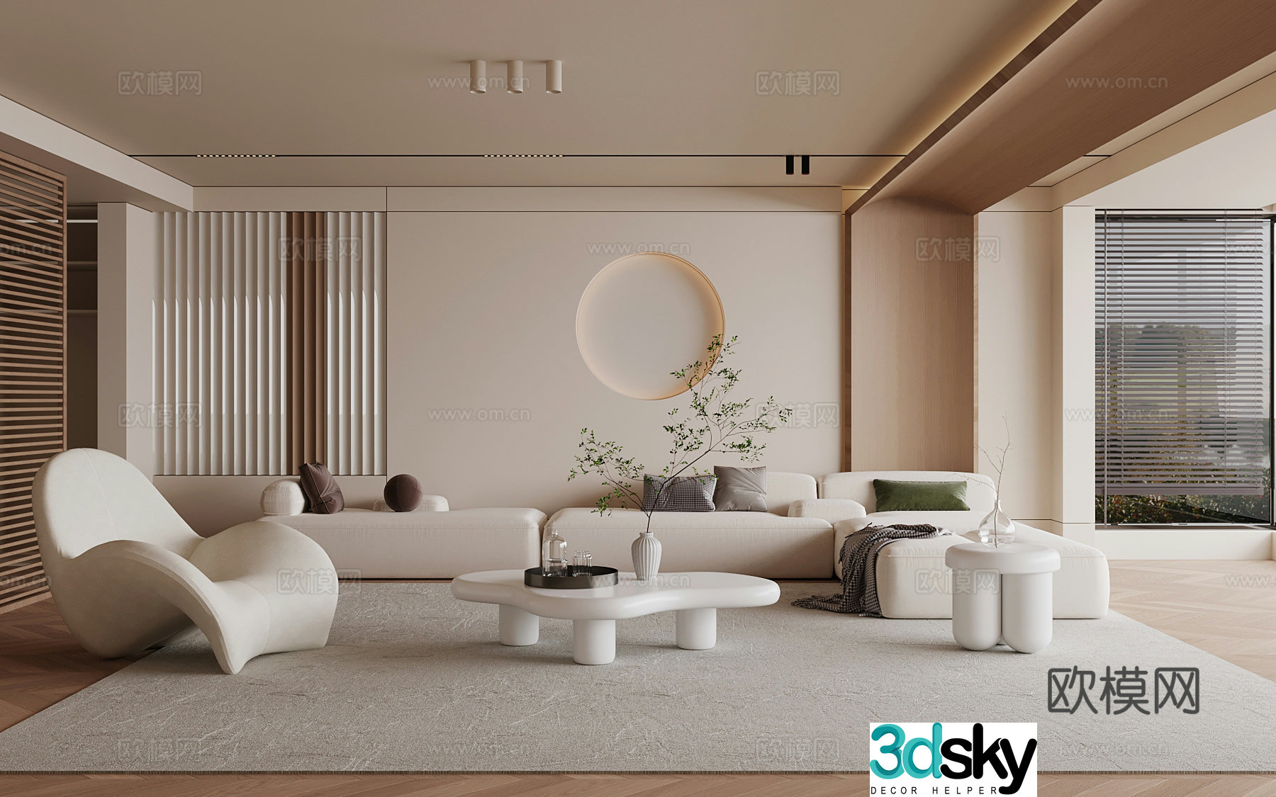 18 modern creamy living room sofa combination 3d model