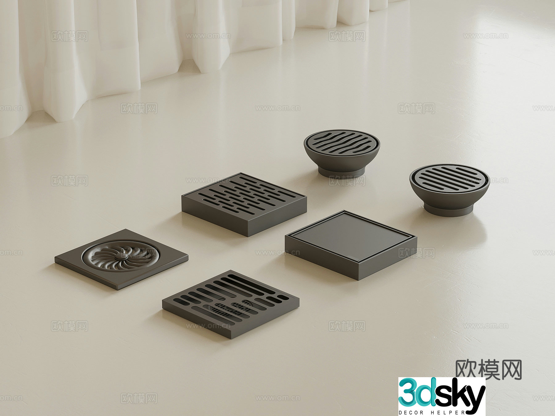 22 floor drain modern floor drain round floor drain square floor drain 3d model
