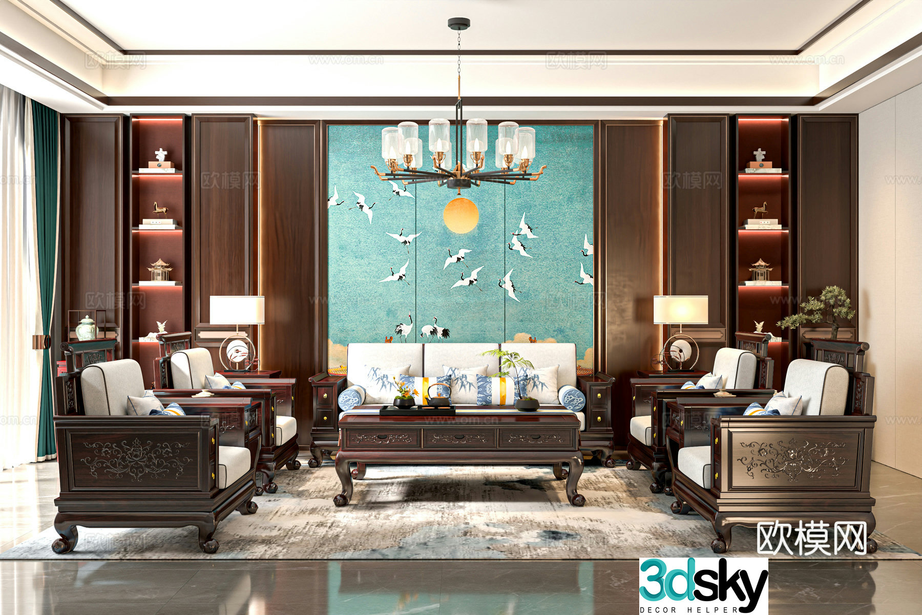 New Chinese living room mahogany sofa mahogany furniture combination Qidaitiangong mahogany furniture Chinese guest 3D model