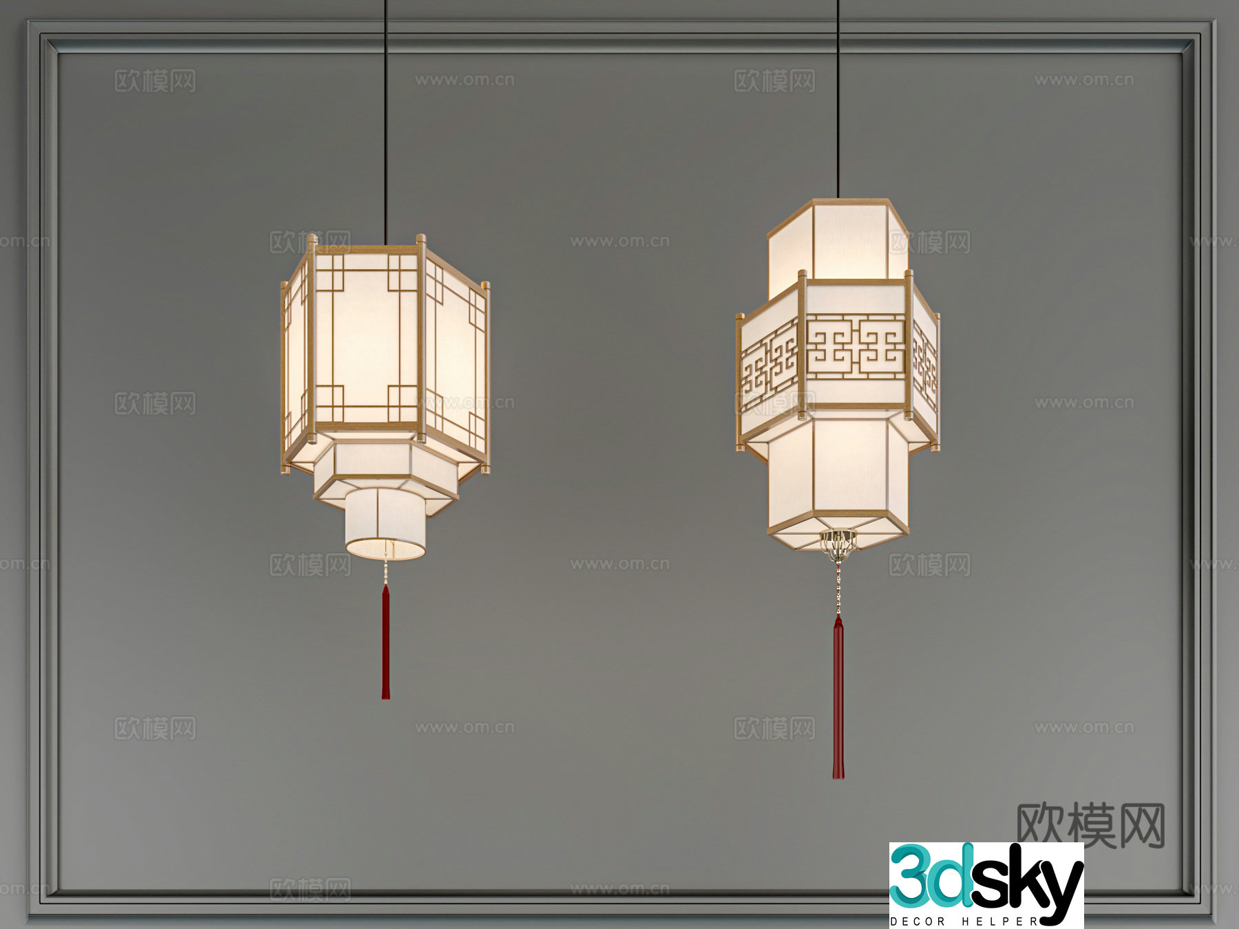 New Chinese polygonal chandelier 3D model