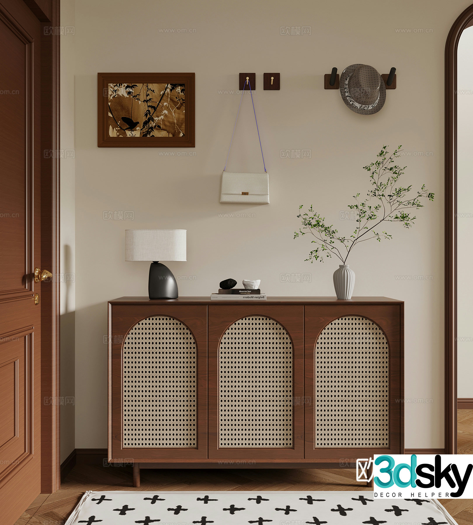 014 Middle-aged shoe cabinet porch cabinet hook 3D model
