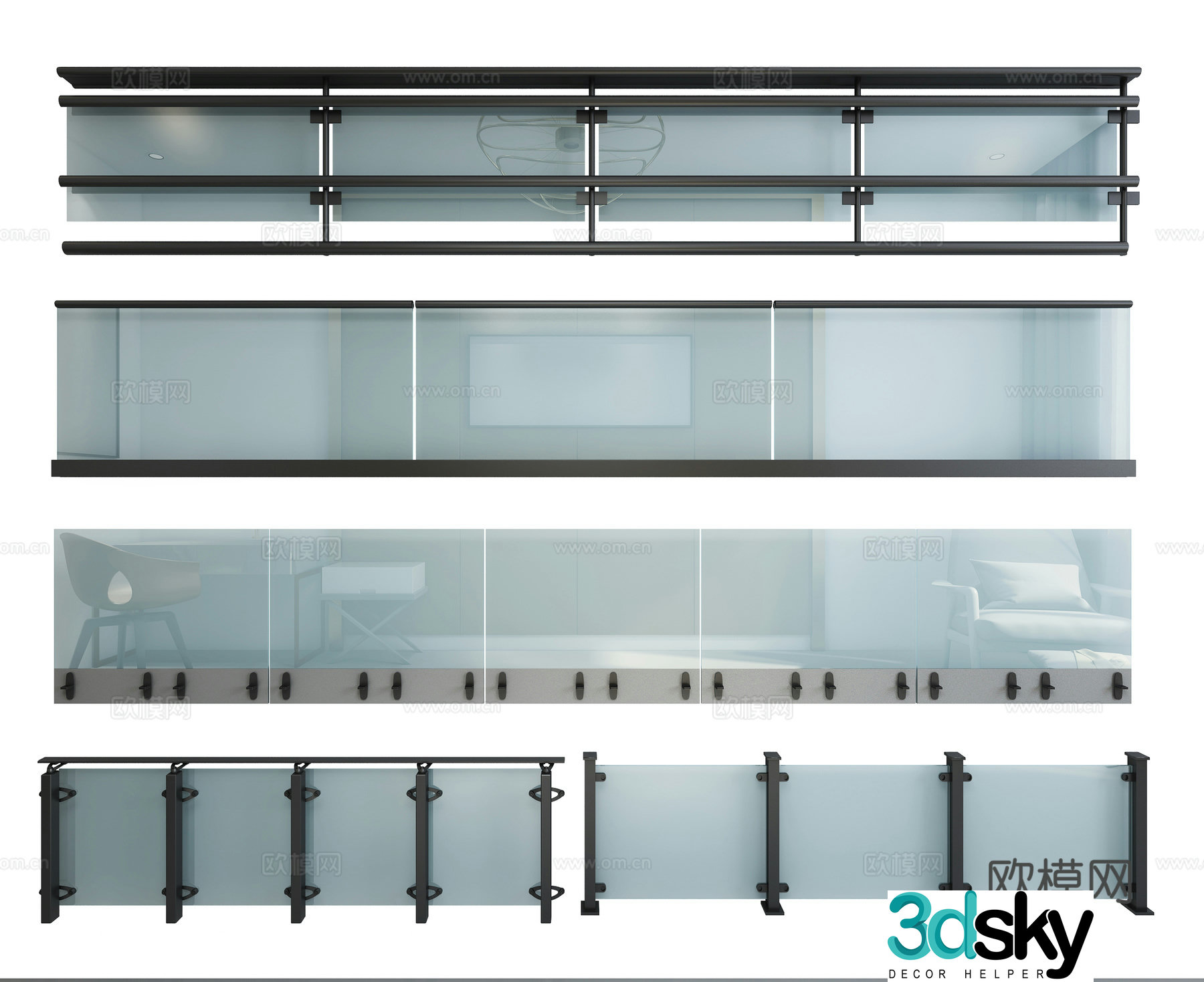 Modern stainless steel glass guardrail 3d model