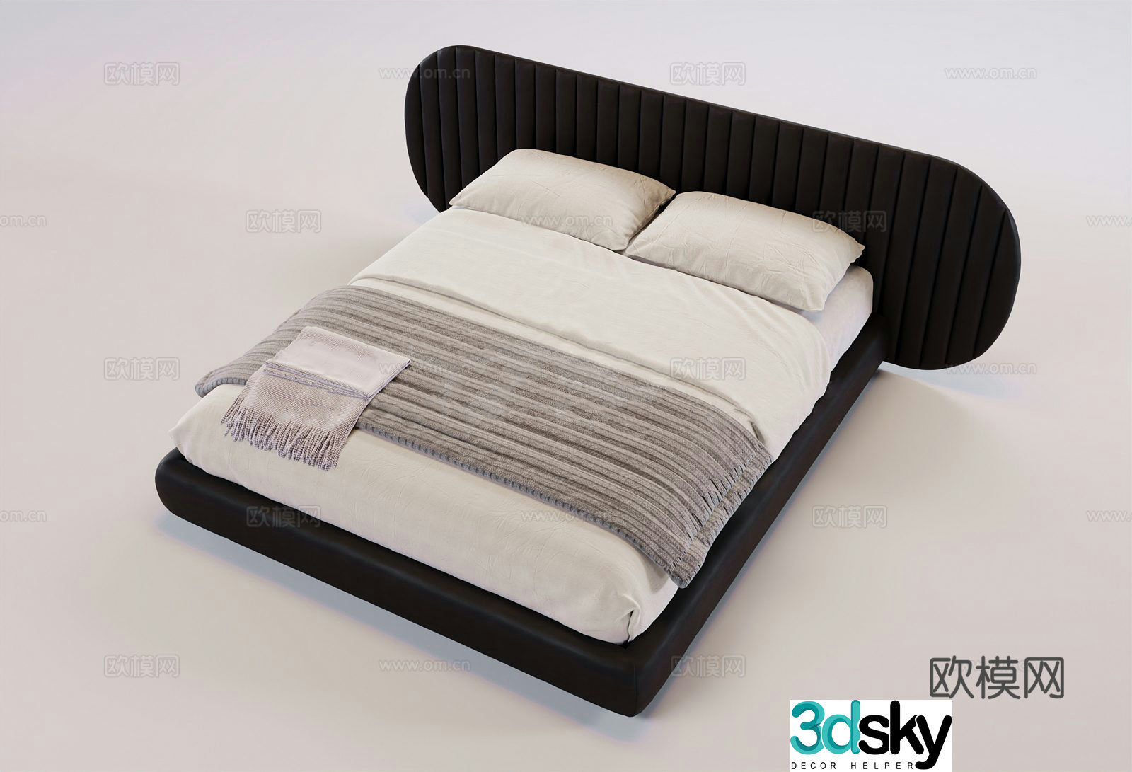 Light luxury Italian deconstructionist black-toned suspended bed double bed 3D model