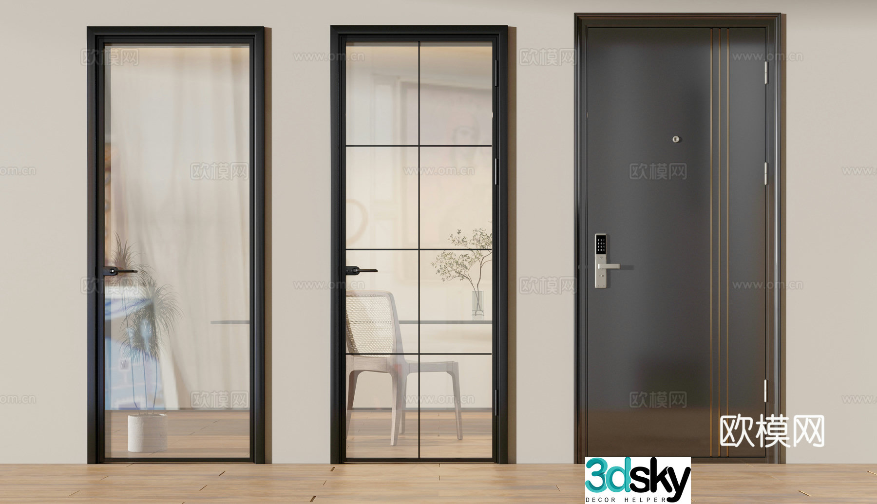 Modern door combination 3D model