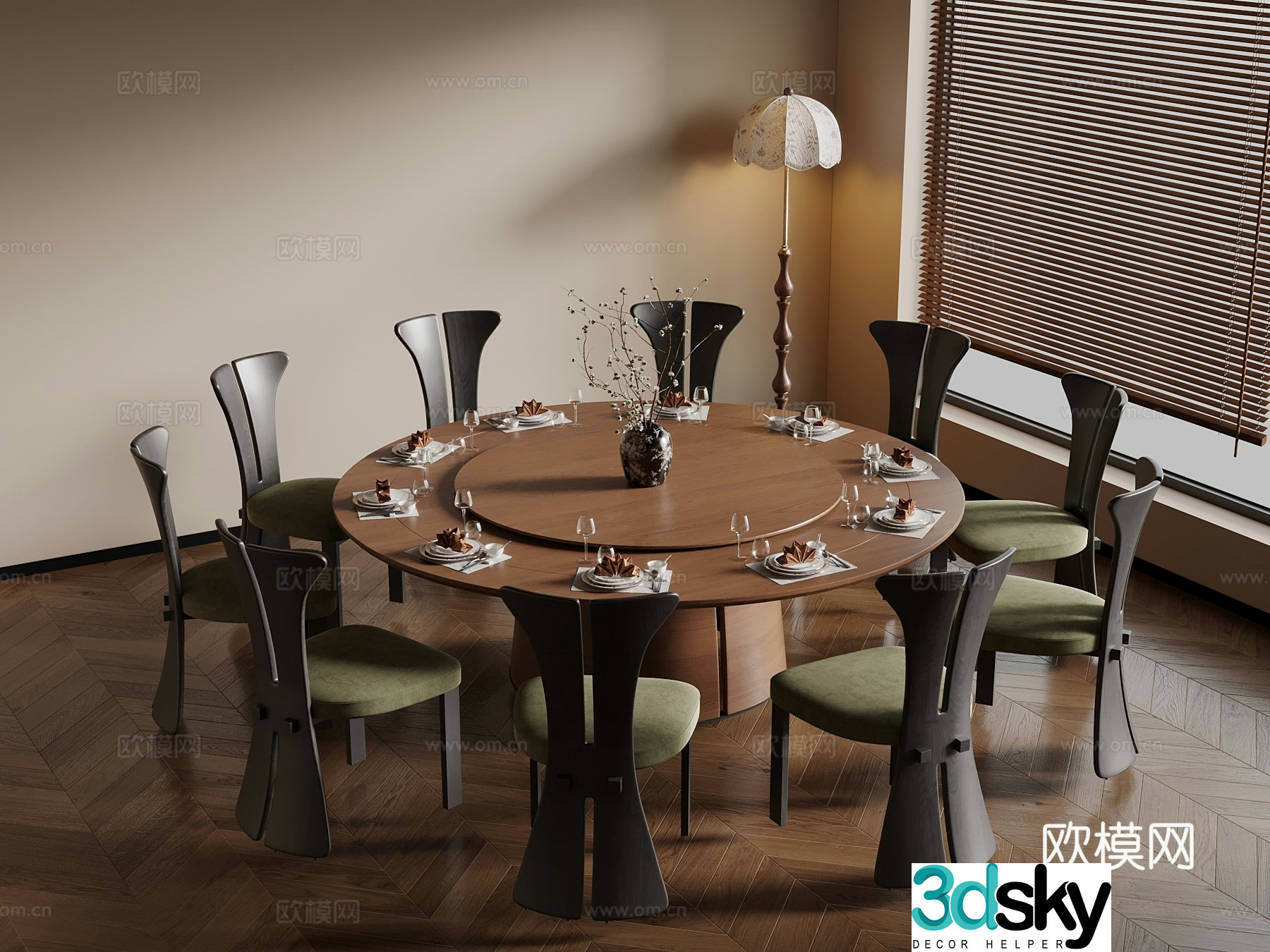 02 French round dining table and chair 3D model