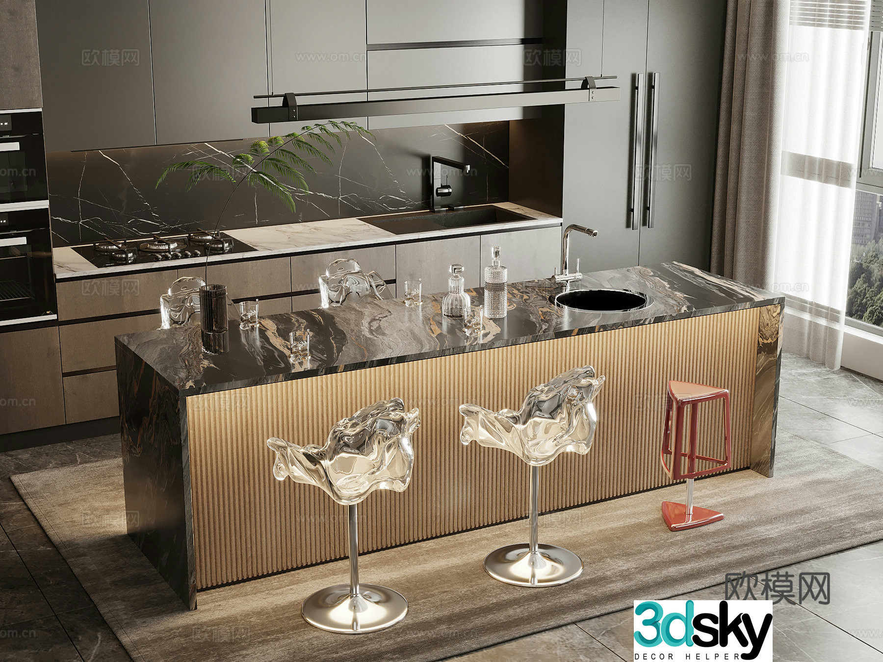 14 islands Italian islands bar dining table chair 3d model
