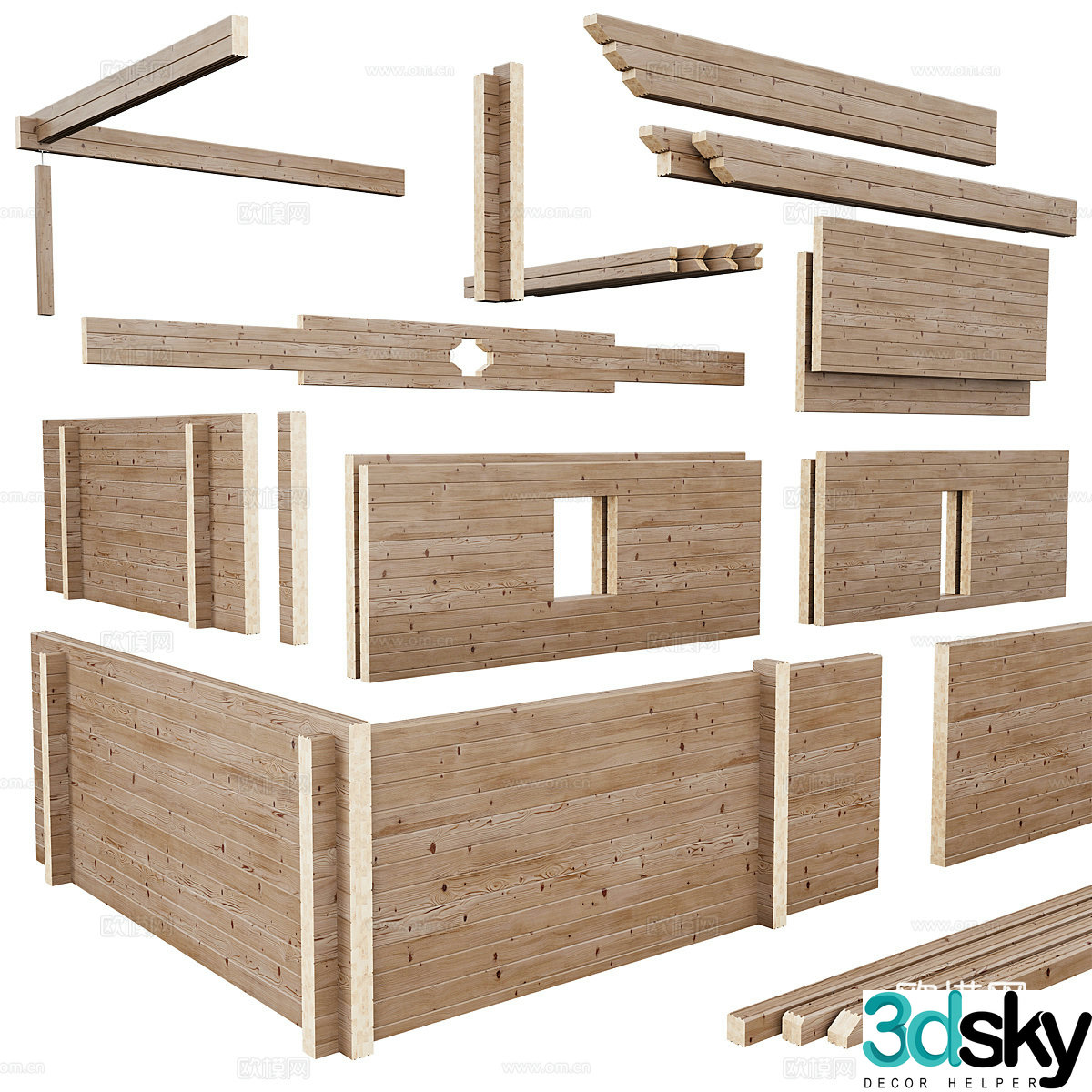 Modern high glued layer wooden house component 3D model