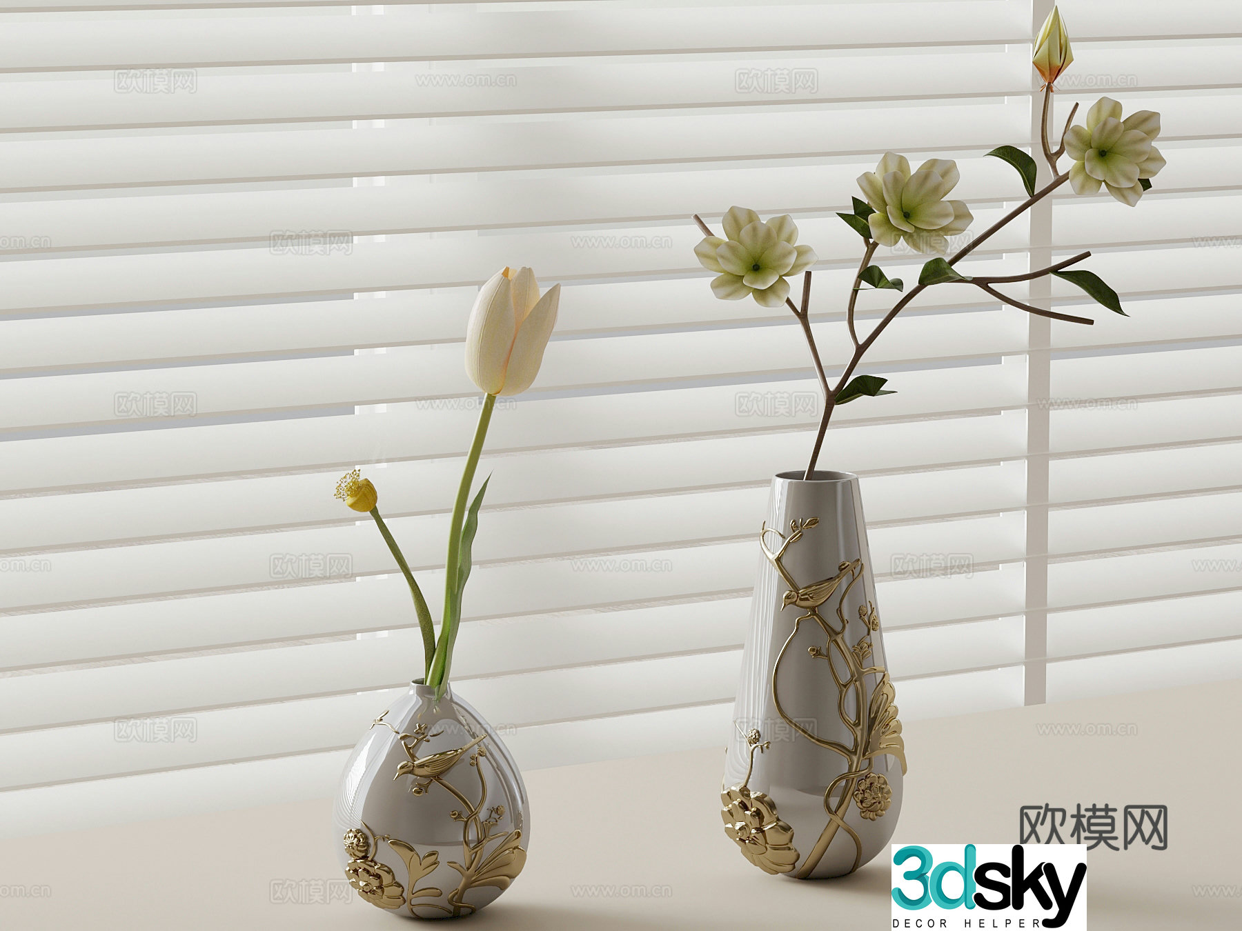 28 new Chinese vase floral ornaments 3D model