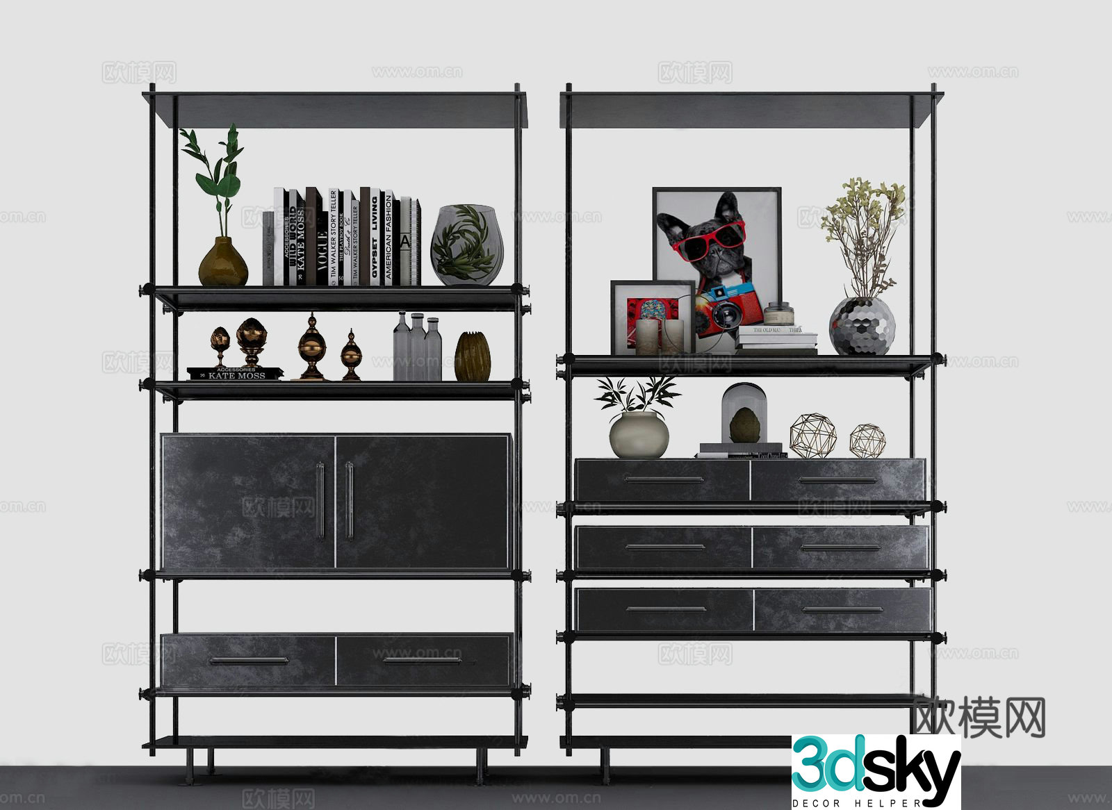 Industrial wind shelf cabinet 3D model