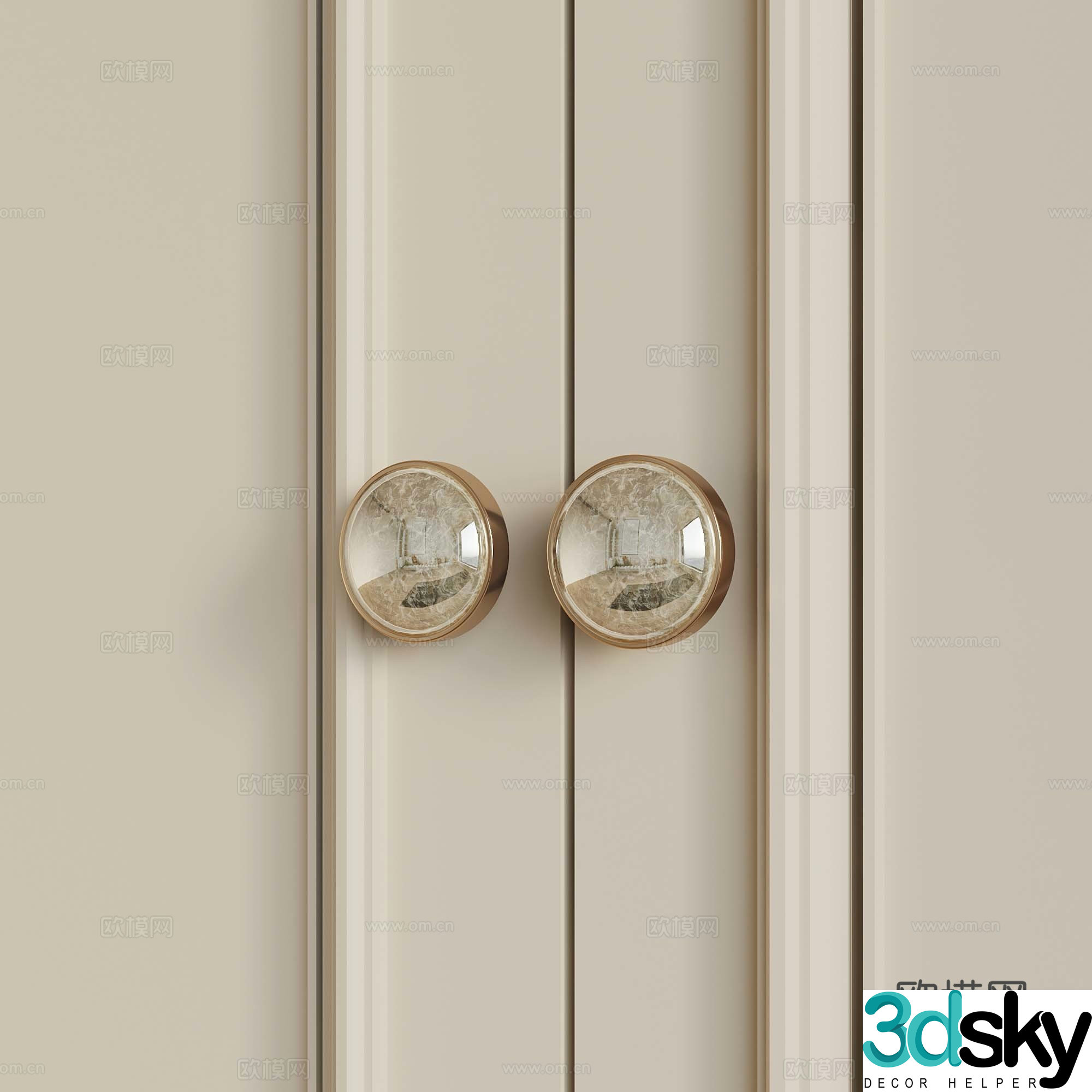 31 modern French cabinet door handle round handle 3d model