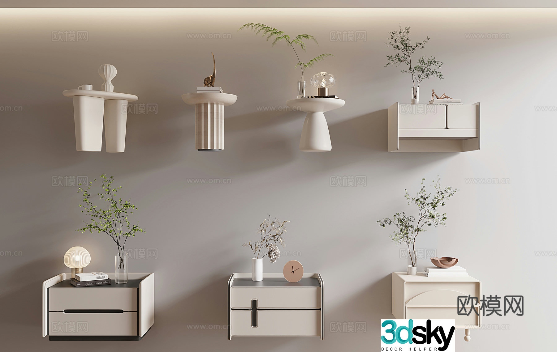 Modern creamy nightstand 3d model