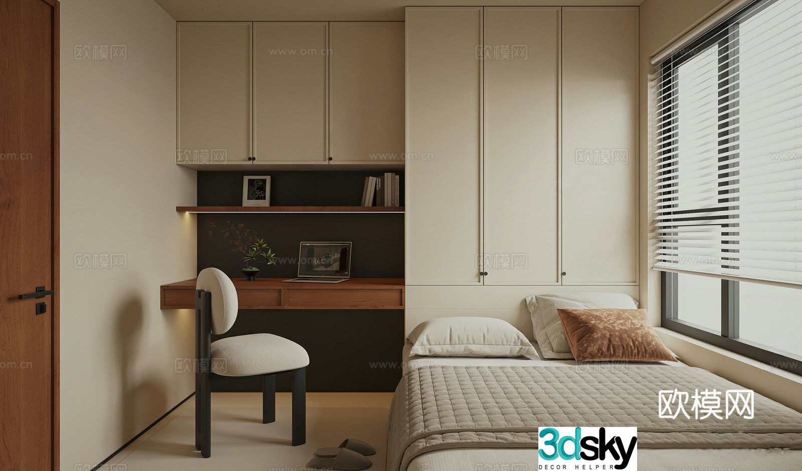Modern medieval style tatami bedroom adult room tatami desk chair tatami wardrobe 3d model