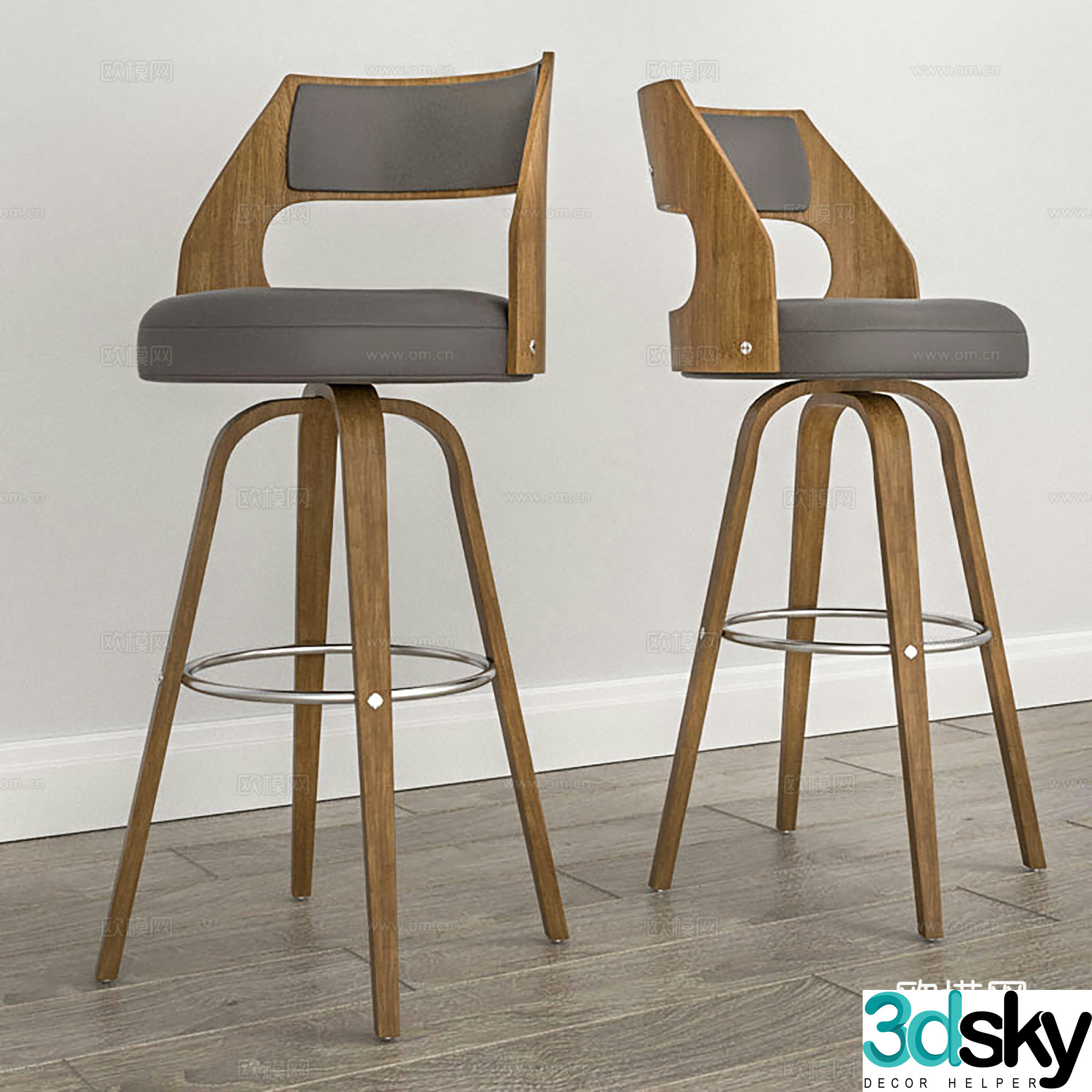 Modern bar chair Solid wood bar chair Cafe restaurant bar chair 3d model