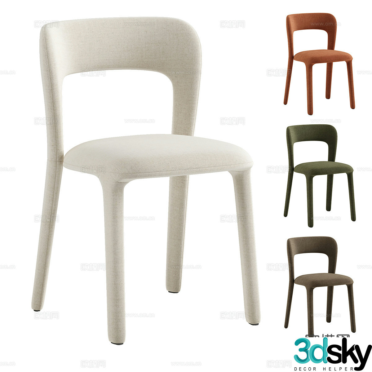 Modern Italian cream style fabric single chair 3d model