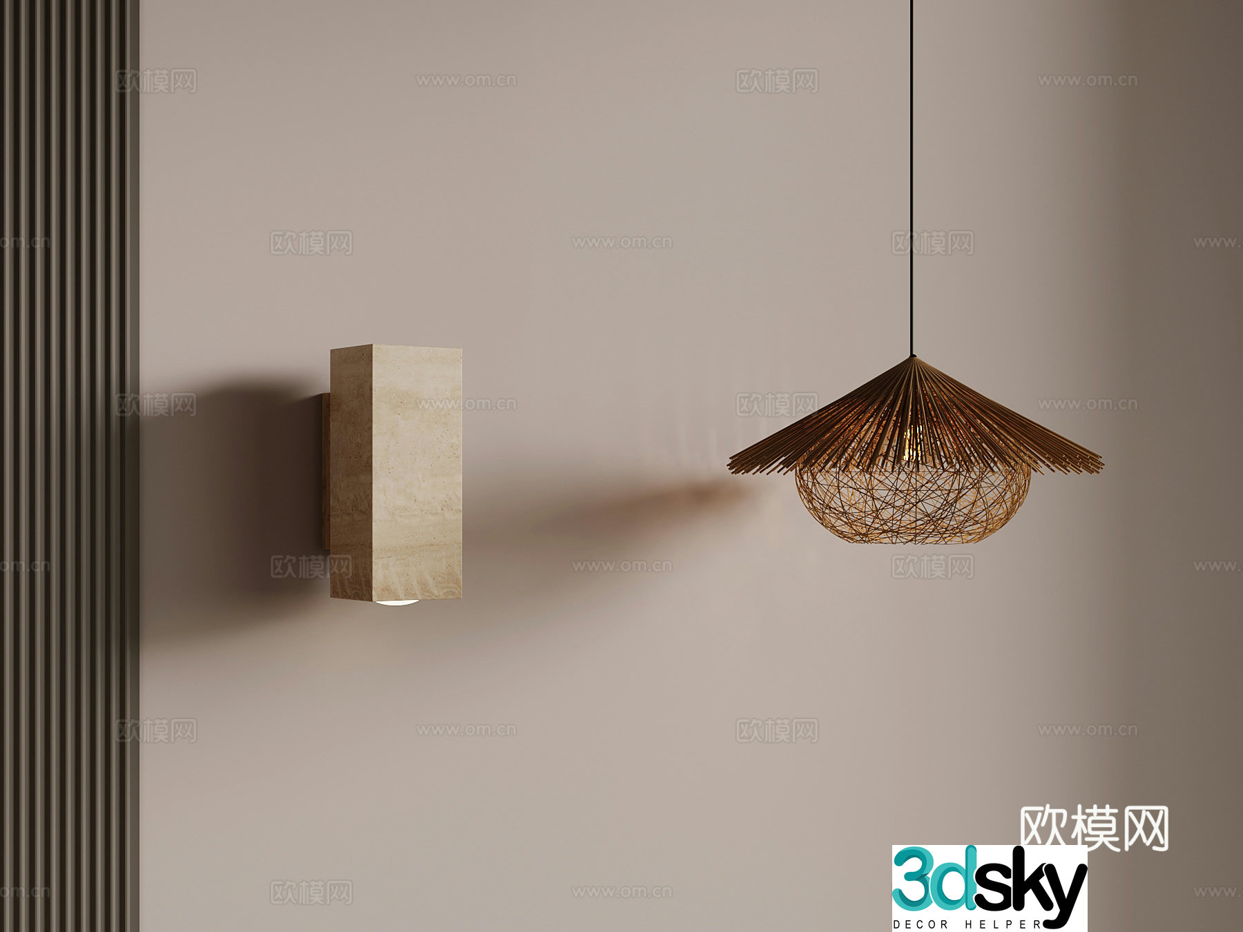 11 Wasabi Wind Wall Light Rattan Chandelier 3D Model