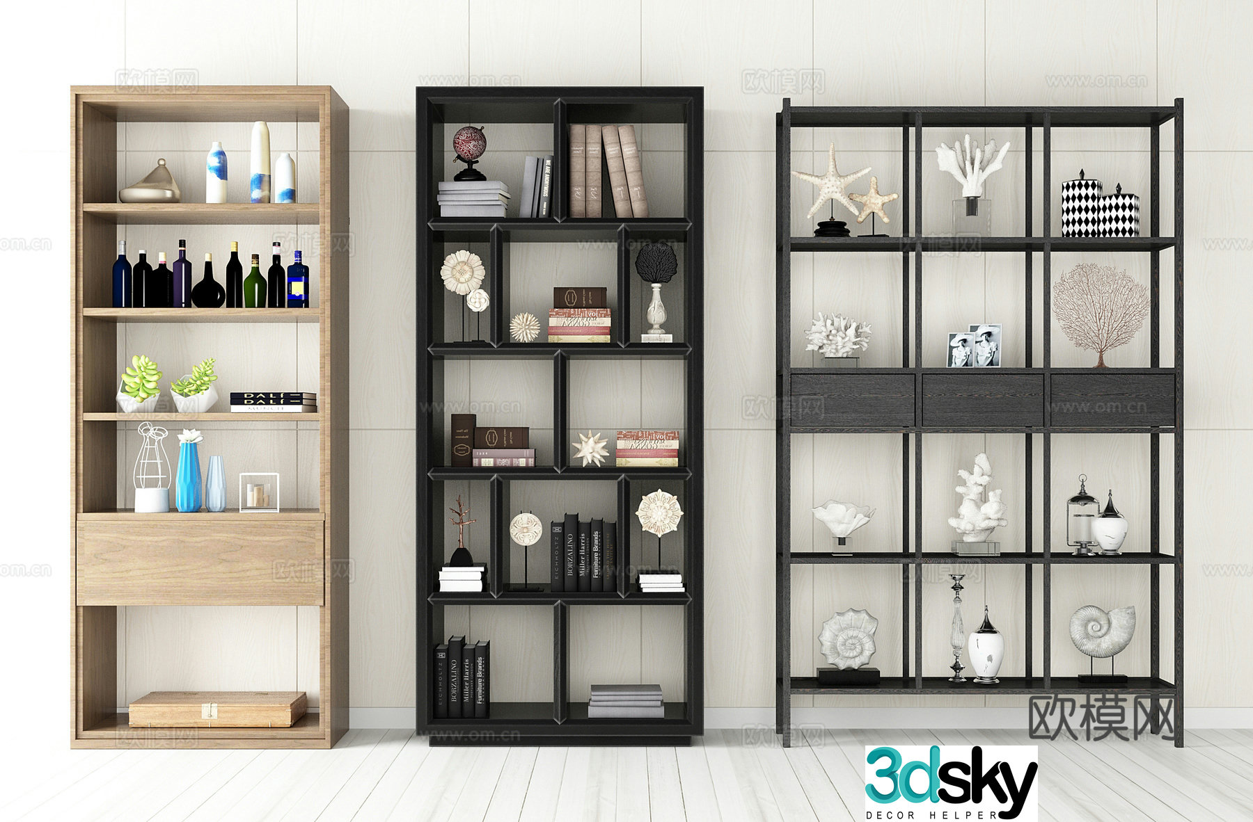 Modern bookshelf shelf combination 3D model