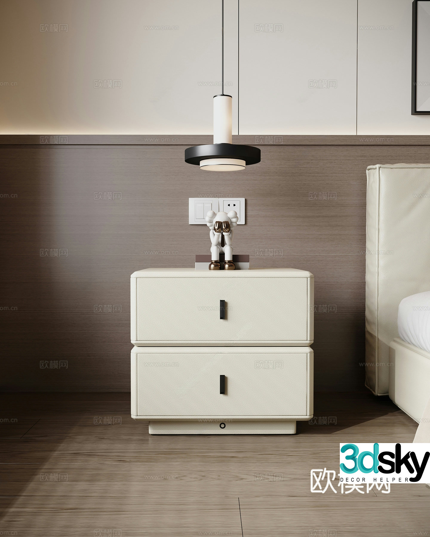 Modern bedside table Bedside table jewelry ornament combination Bedside chandeliers switch panel Bedside back 3D model