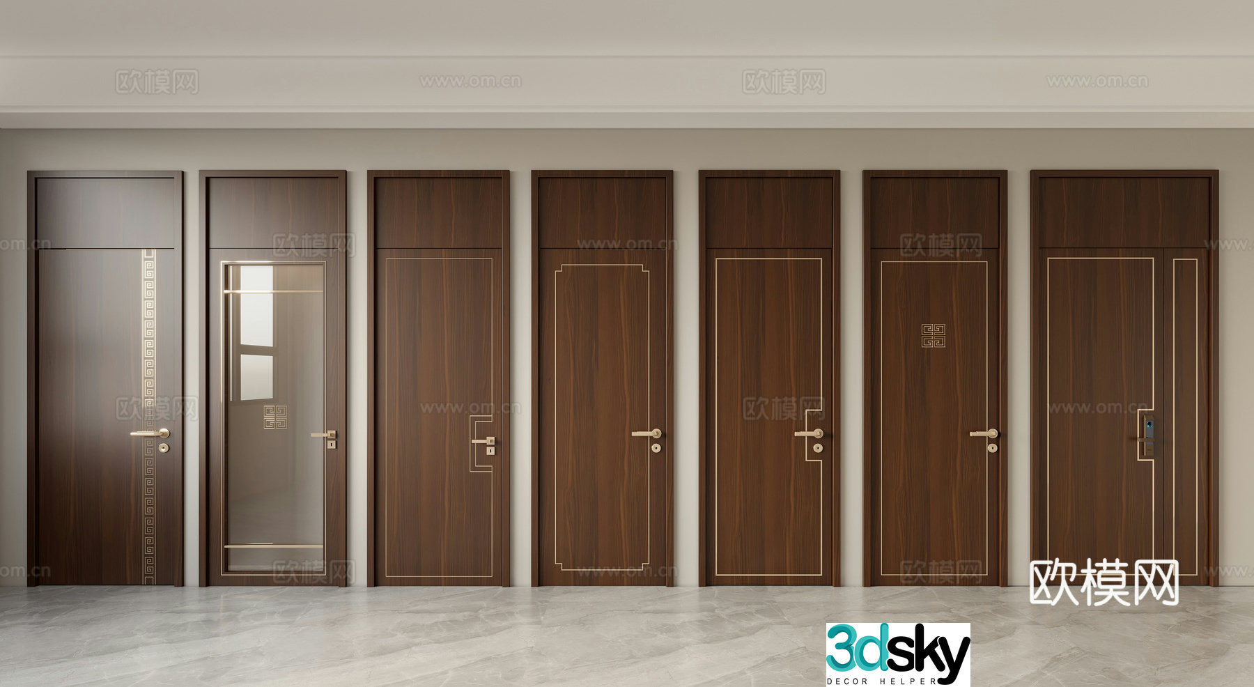 New Chinese-style 3D model of open ceiling door