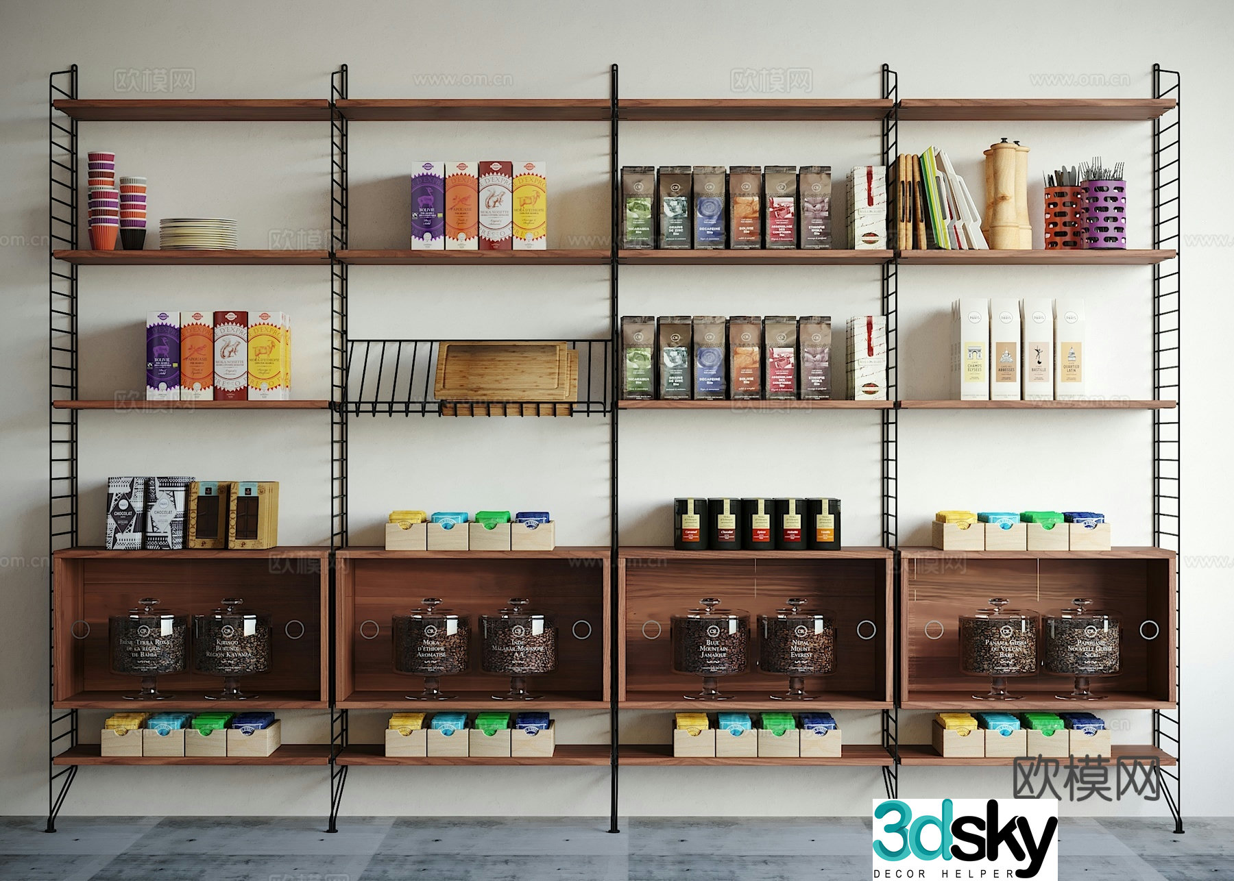 Modern shelves ornament combination 3D model
