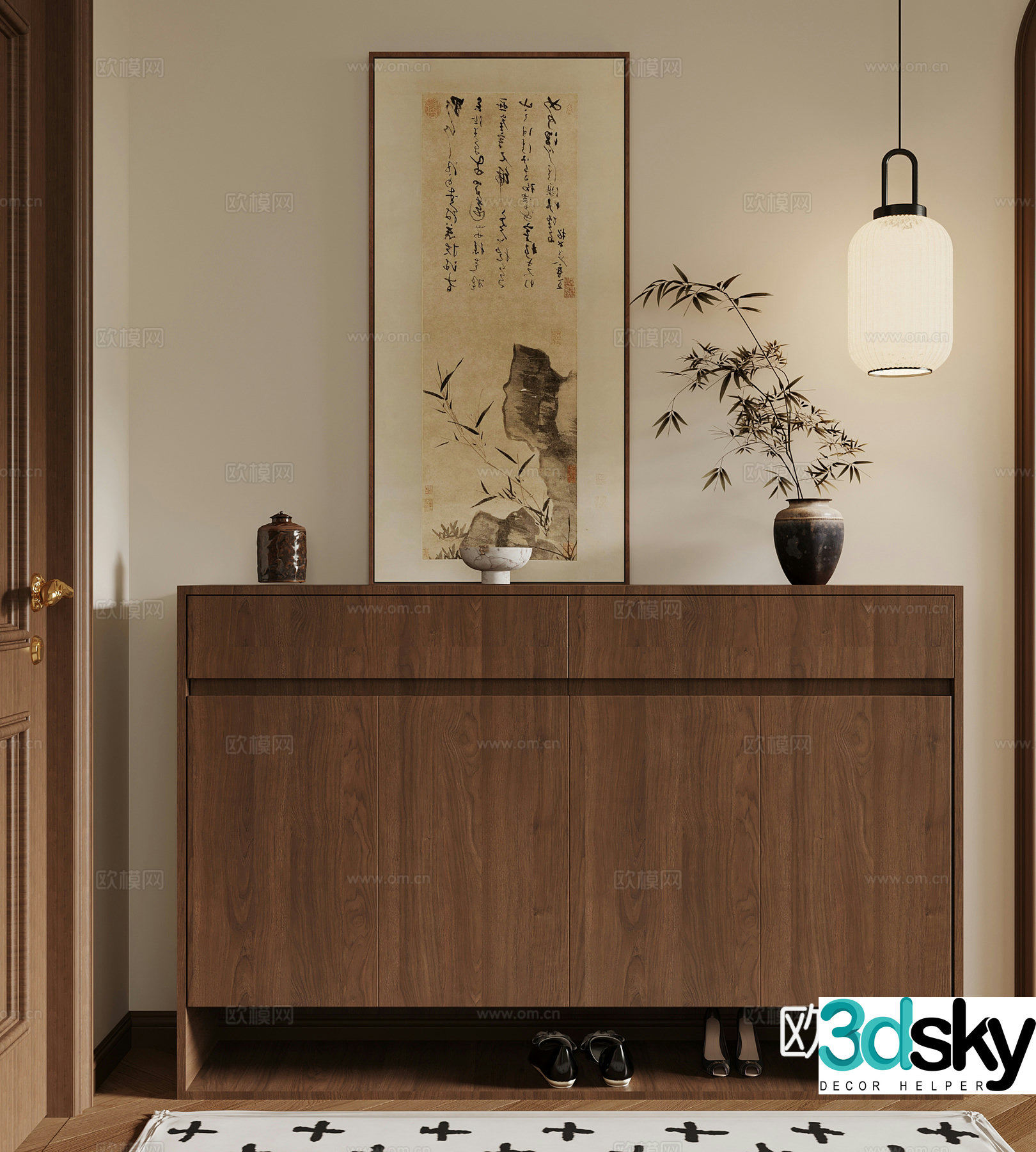 10 new Chinese style shoe cabinet chandelier vase hanging painting 3D model