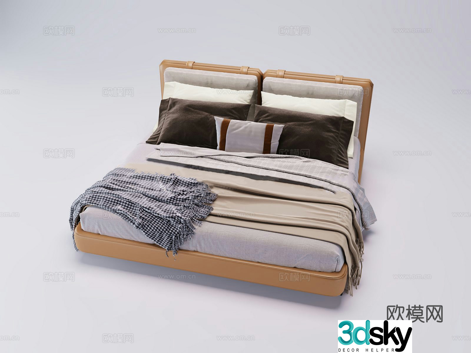 Italian light luxury double bed 3D model