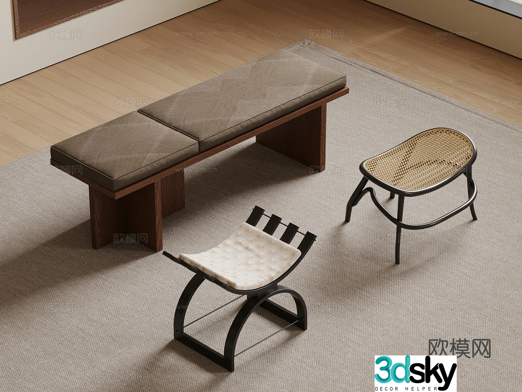 11 Middle-aged style shoe changing stool bench stool 3d model