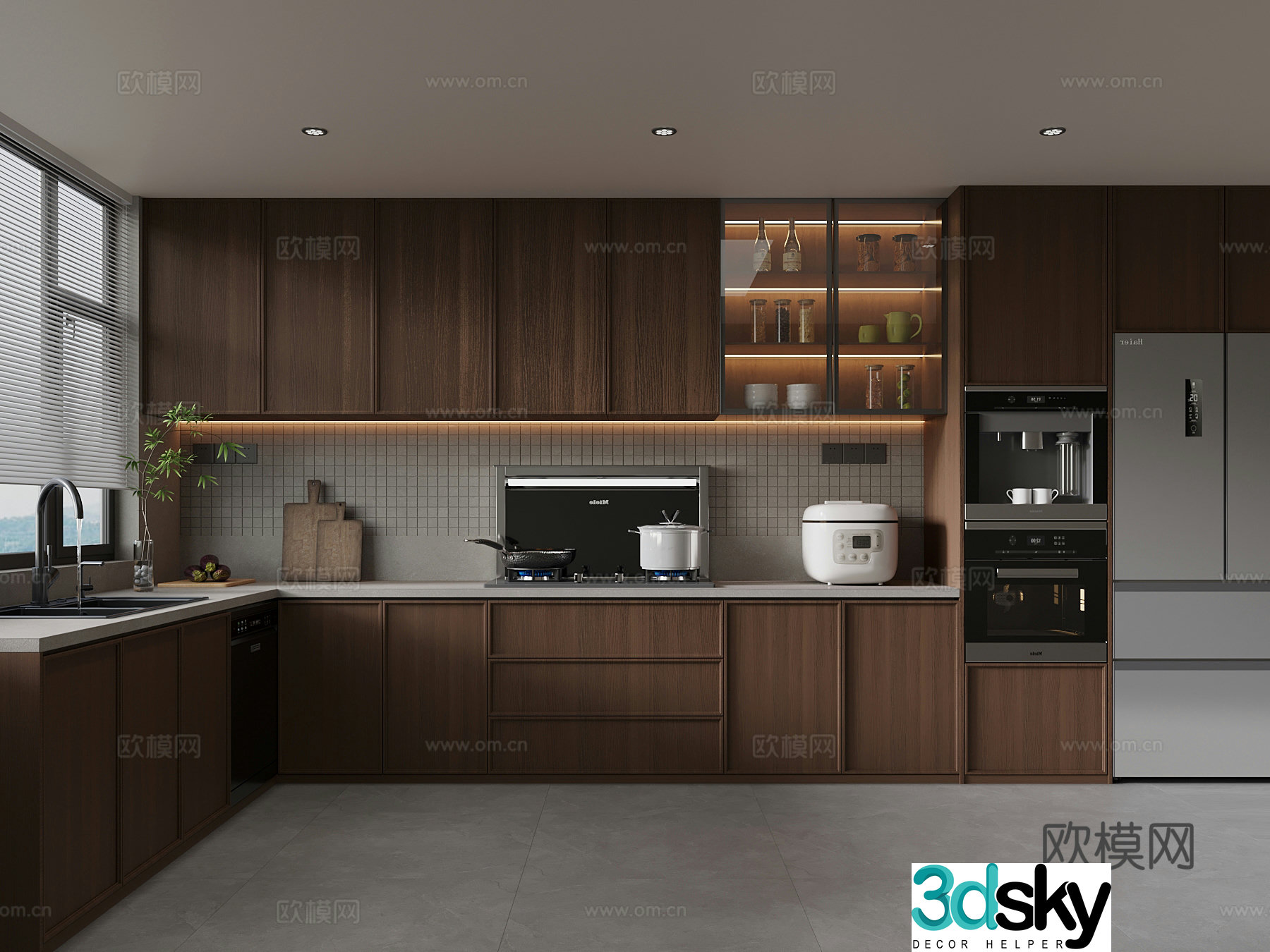 15 medieval style kitchen integrated stove refrigerator 3d model