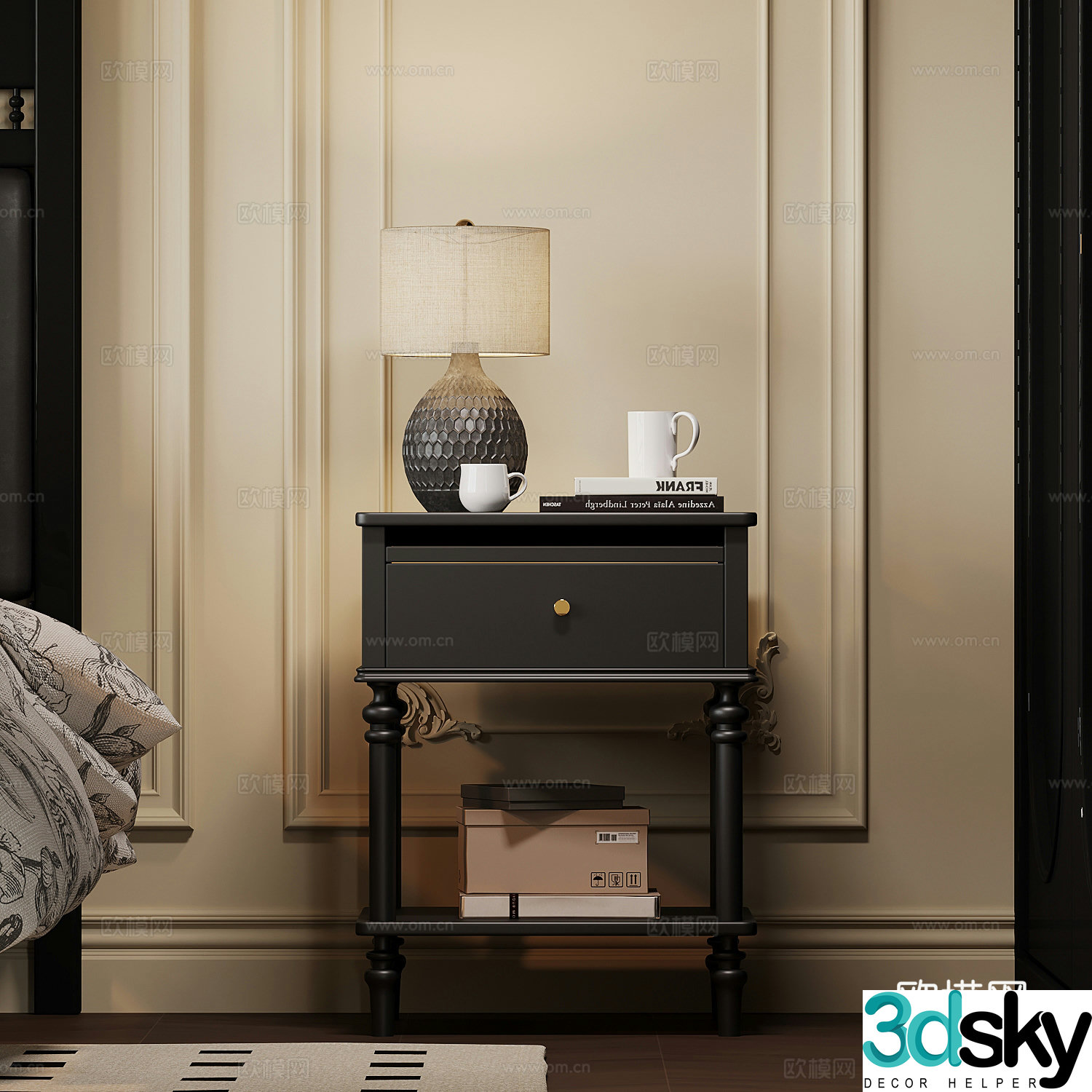 024 bedside table French nightstand 3D model