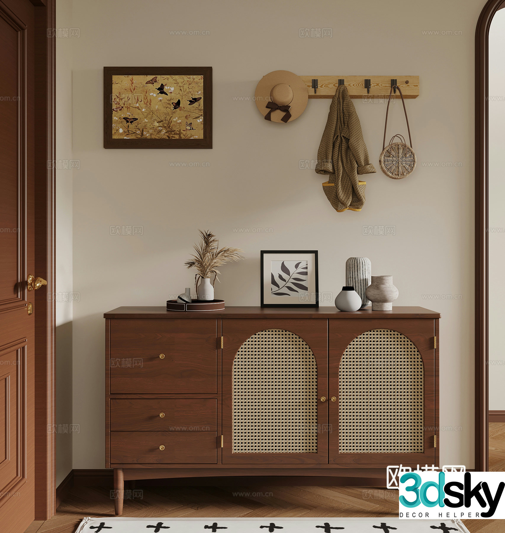 015 Middle-aged style entrance cabinet hanging painting hook 3D model